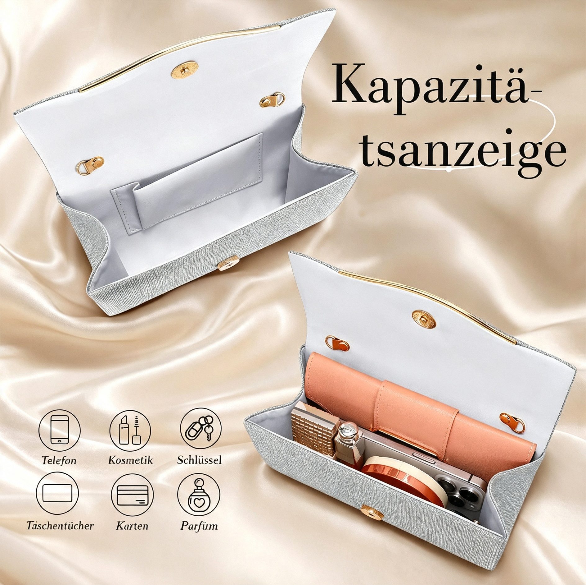 nsihing Abendtasche Damen-Abendtasche mit Strasssteinen, funkelnde Clutch, ideal für Hochzeiten, Partys und Bälle – Bild 5 von 5