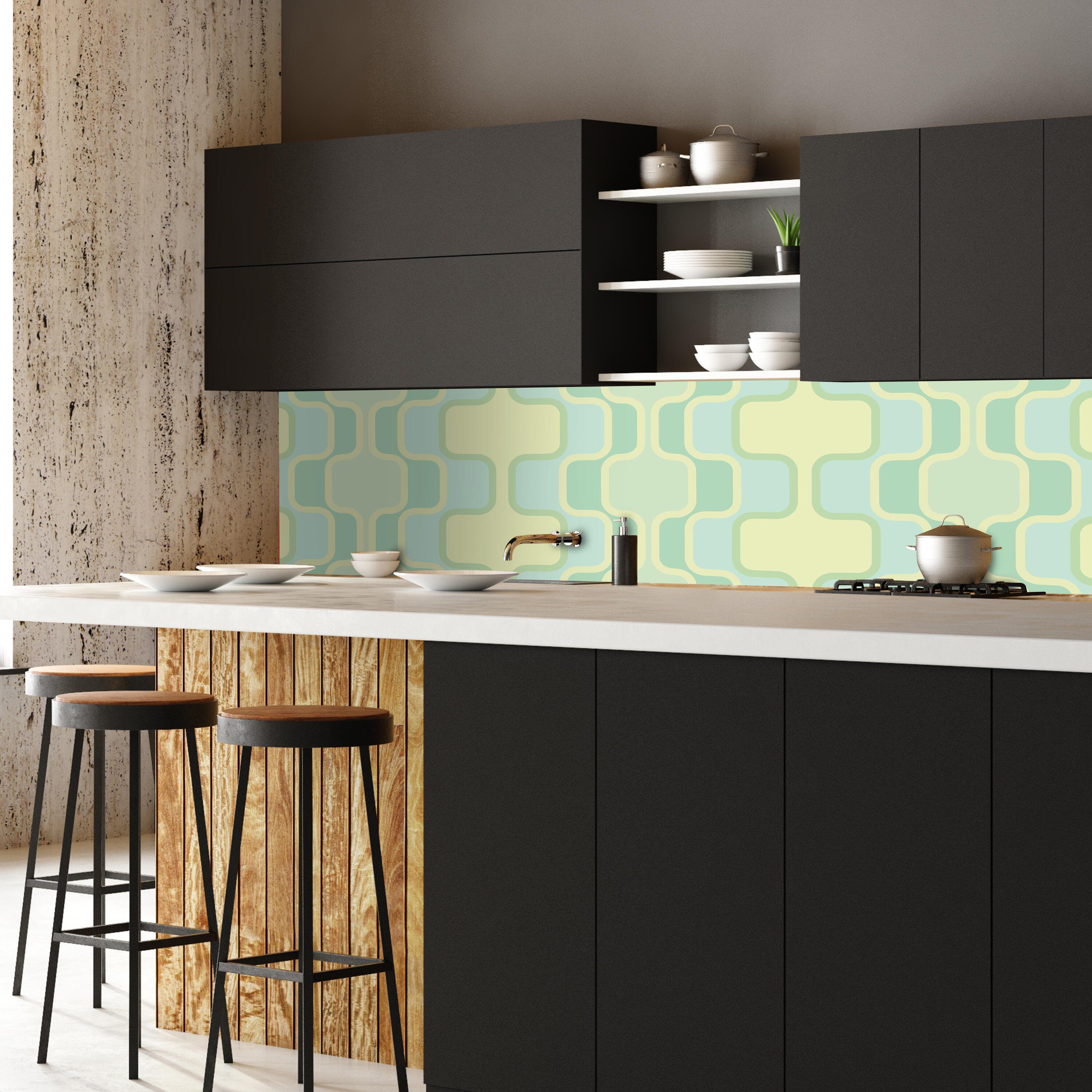 wandmotiv24 Küchenrückwand Retromuster Pastellgrün Muster, Premium versch. Größen Nischenrückwand in (1-tlg), Hartschaum