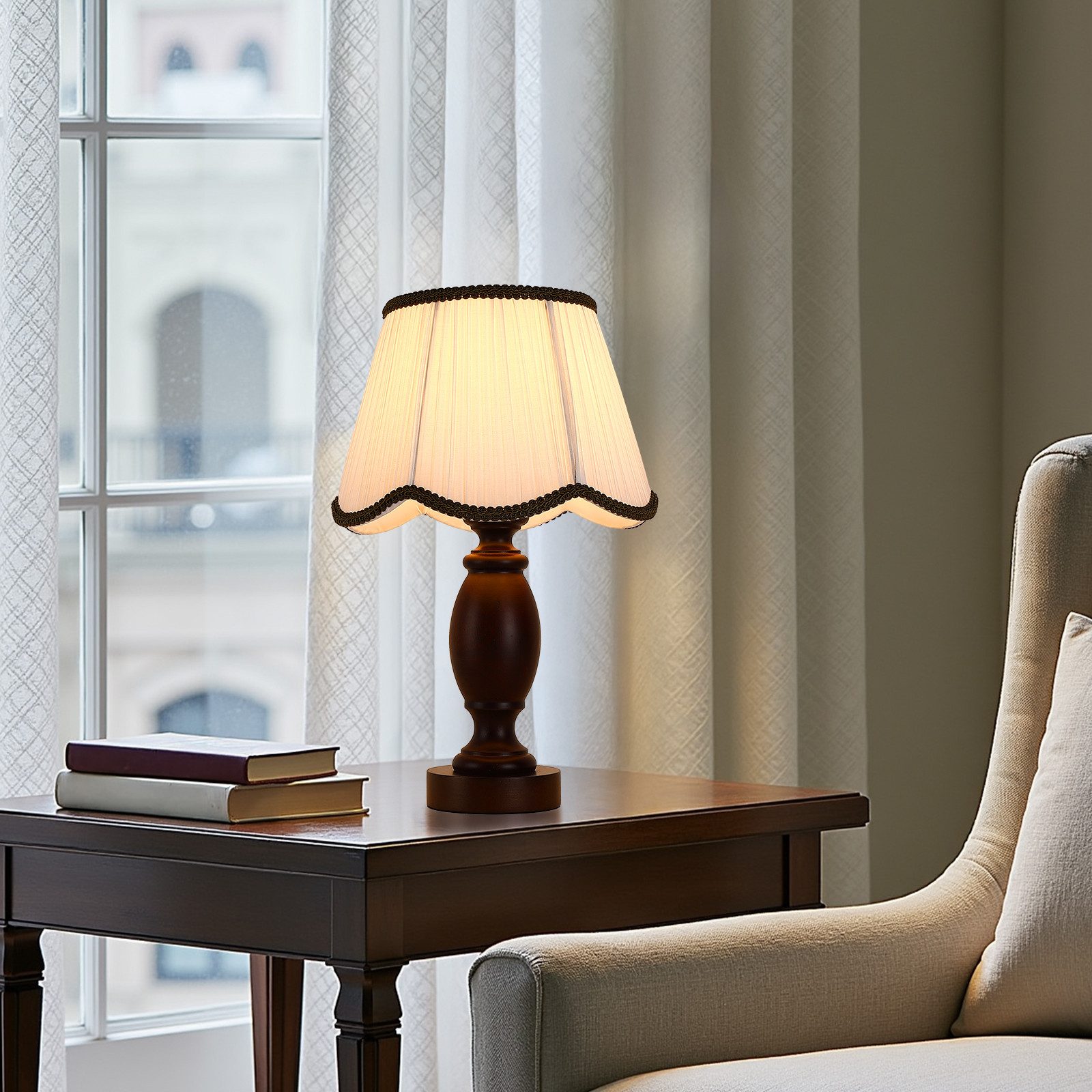 STANBOW Tischleuchte Klassische Tischlampe aus dunkler Eiche im antikem Sti günstig online kaufen