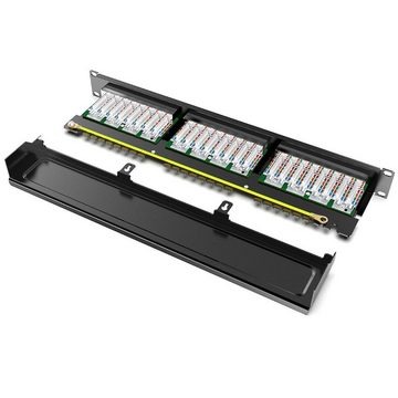 kwmobile 24 Port Patchpanel Cat6 Verteiler, 19 Patchfeld geschirmt" Netzwerk-Adapter, 48,40 cm