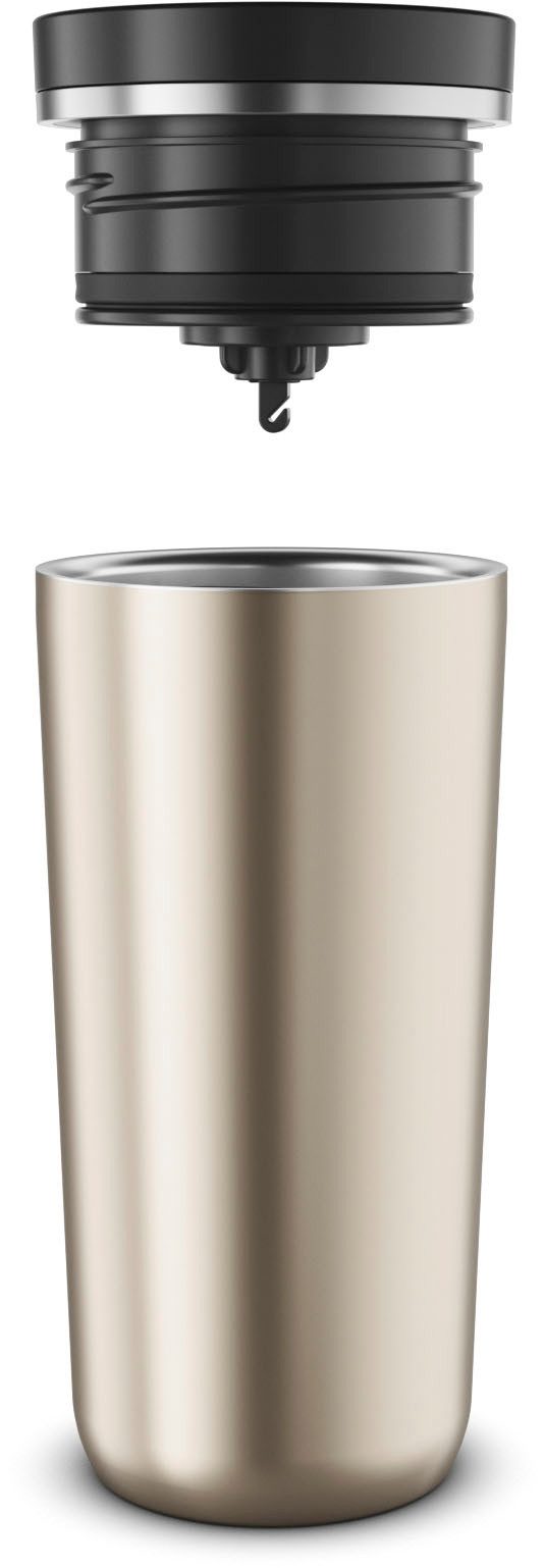 Alfi Thermobecher ISO COFFEE MUG PRO, absolut dicht, spülmaschinenfest, 1-tlg., Edelstahl, Kunststoff, Silikon, 0,38l, 6h heiß & 12h kalt, mit Druckknopf & Teebeutel-Aufhänger