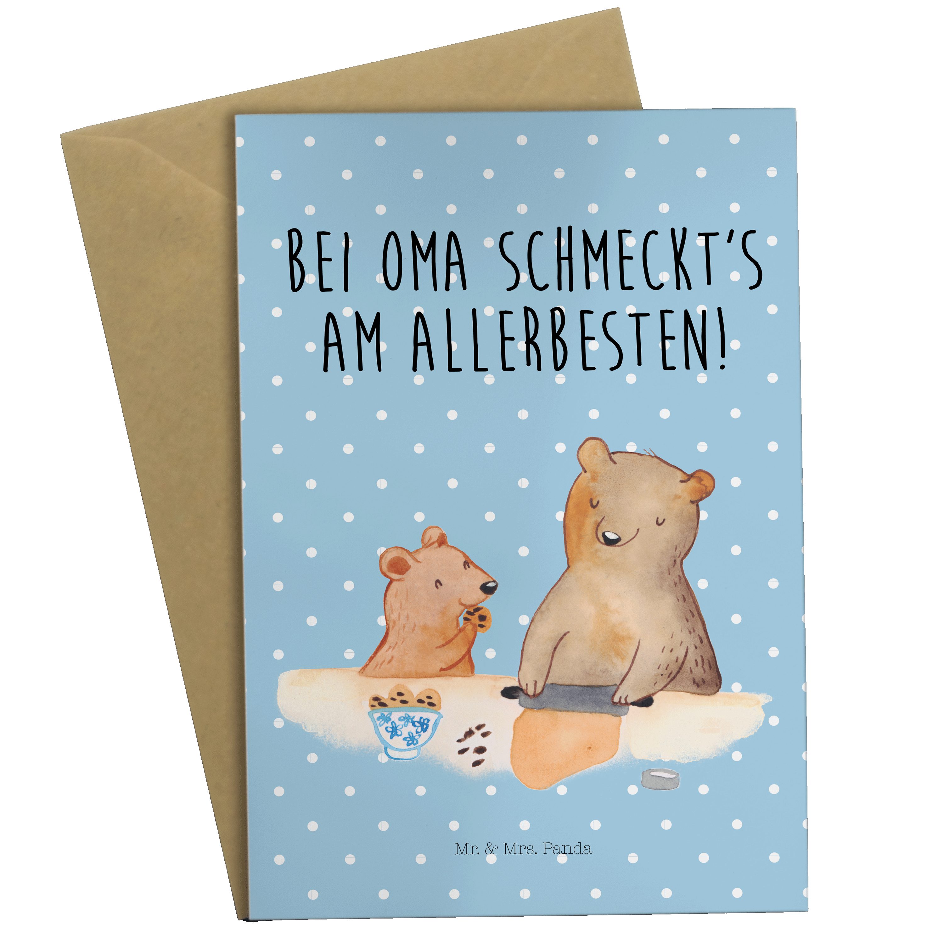Mr. & Mrs. Panda Grußkarte Oma Bär backen - Blau Pastell - Geschenk, Einladungskarte, Geburtstag