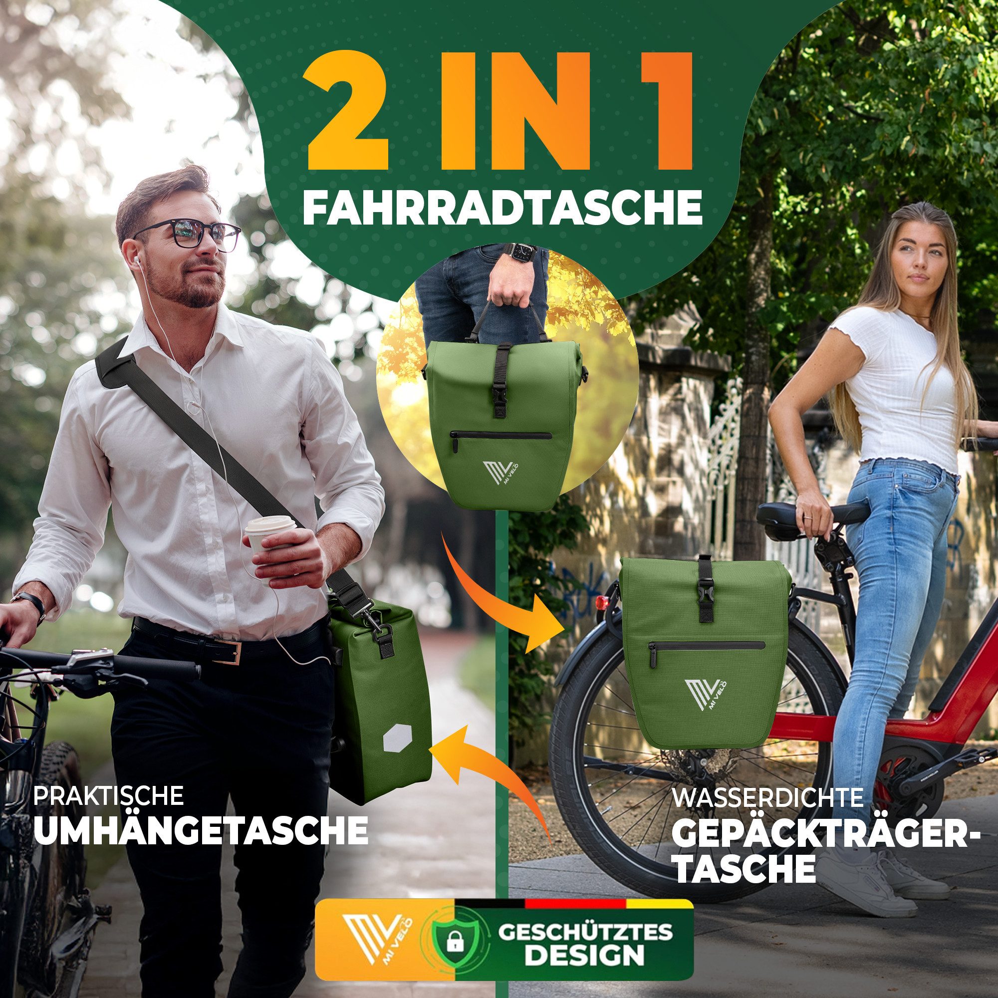 MIVELO Fahrradtasche Gepäckträgertasche wasserdicht inkl. Gurt für Umhängetasche, Zwei Varianten wählbar