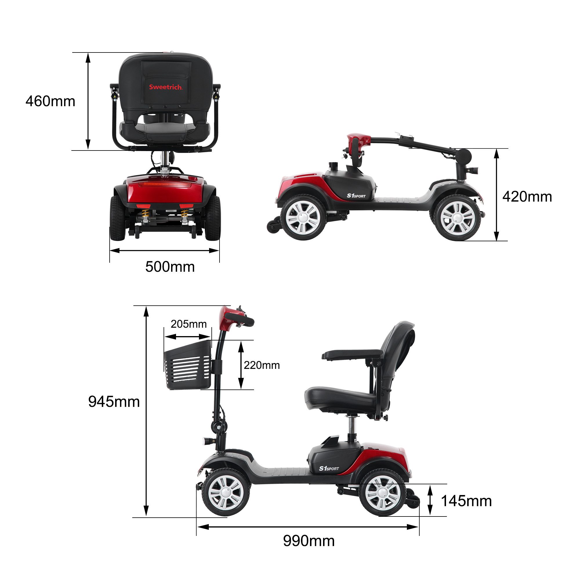 muvano Elektromobil 300W Motor 25km Reichweite 360° Drehsitz 136kg Traglast Seniorenmobil, 300 W, führerscheinfrei, klappbar Für Senioren und Erwachsene