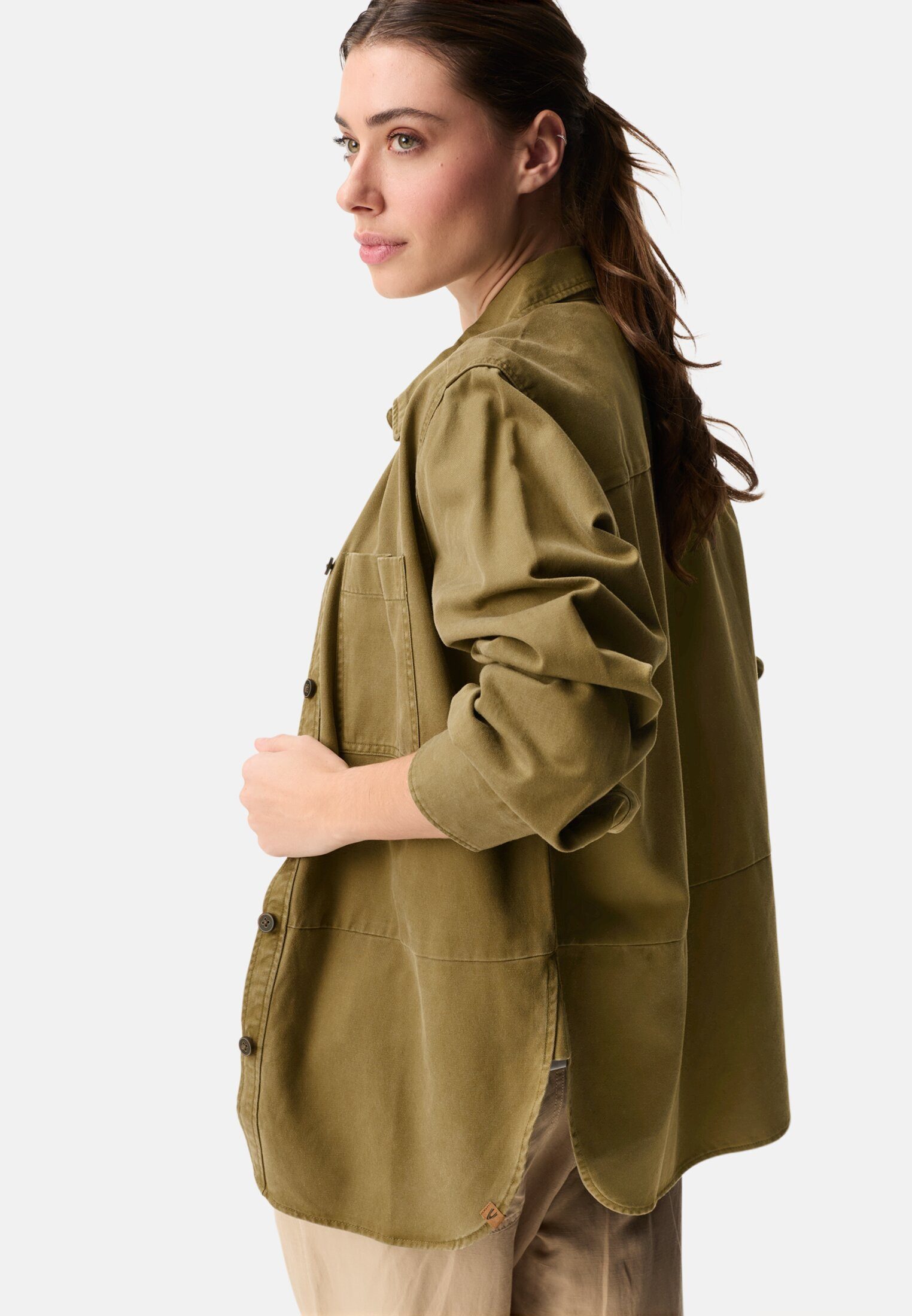 camel active Hemdbluse mit Knopfleiste Langarm unifarben