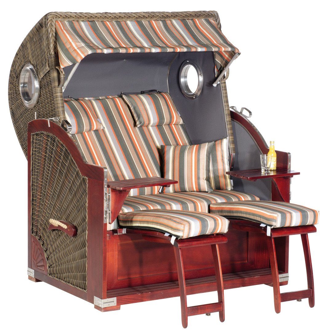 Strandkorb Rustikal 500 Plus-Comfort Gartenstrandkorb 2-sitzer Cappuccino