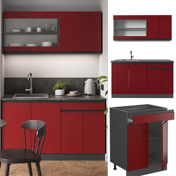 Livinity® Küchenzeile R-Line, Rot/Anthrazit, 140 cm, AP Anthrazit