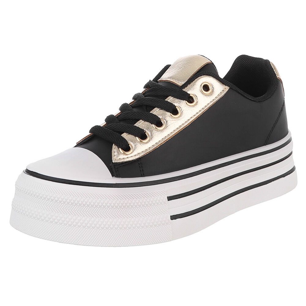 Ital-Design Damen Sandaletten mit Blockabsatz und Riemen Sneaker (91742725) Flach Sneakers Low in Schwarz