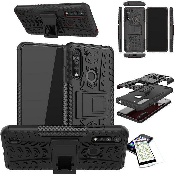 Wigento Handyhülle Für Motorola Moto G8 Power Lite Hybrid Case 2teilig Schwarz + Hartglas Handy Tasche Hülle Cover Hülle