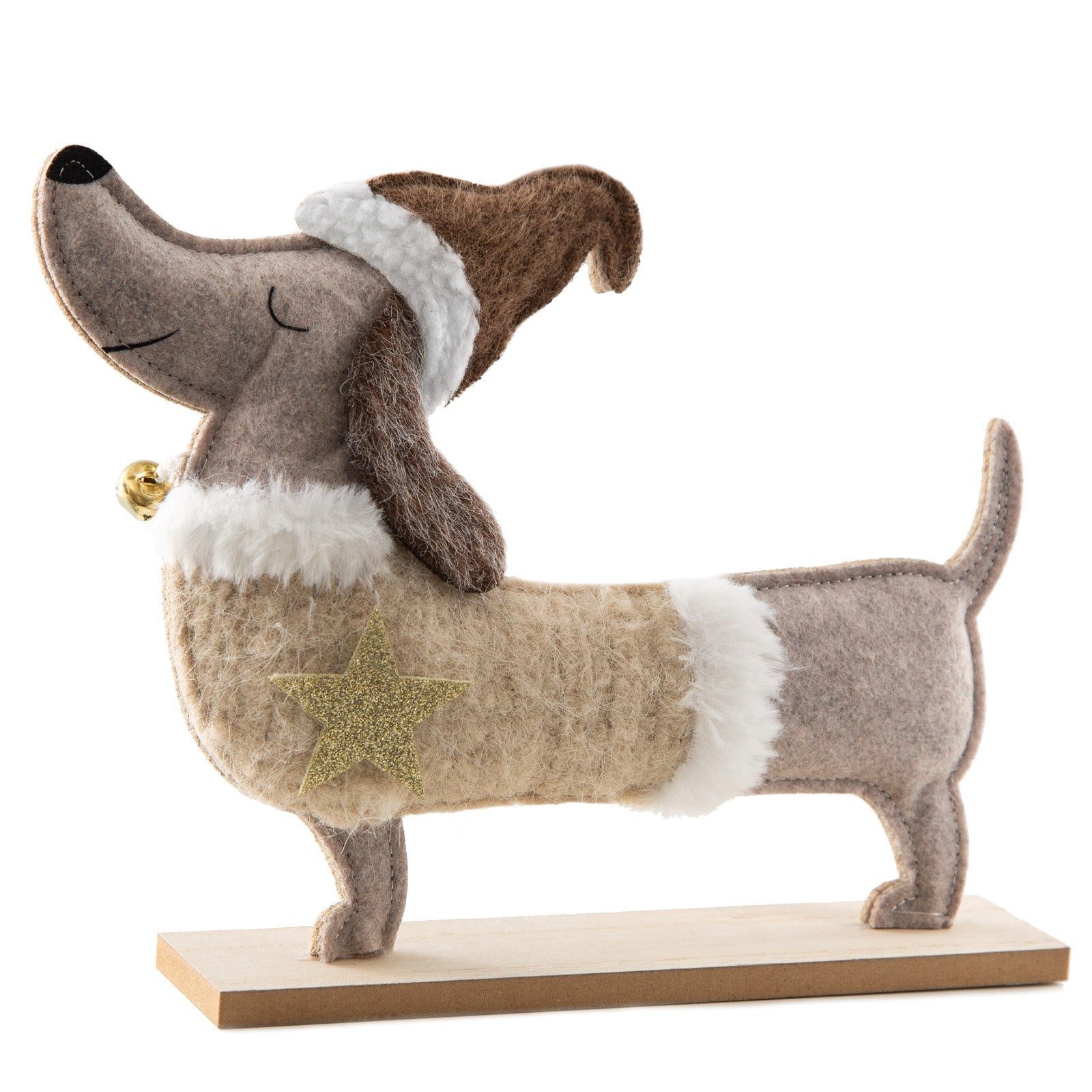 Logbuch-Verlag Weihnachtsfigur Dekofigur Dackel Weihnachten – Hund aus Filz auf Holzsockel mit