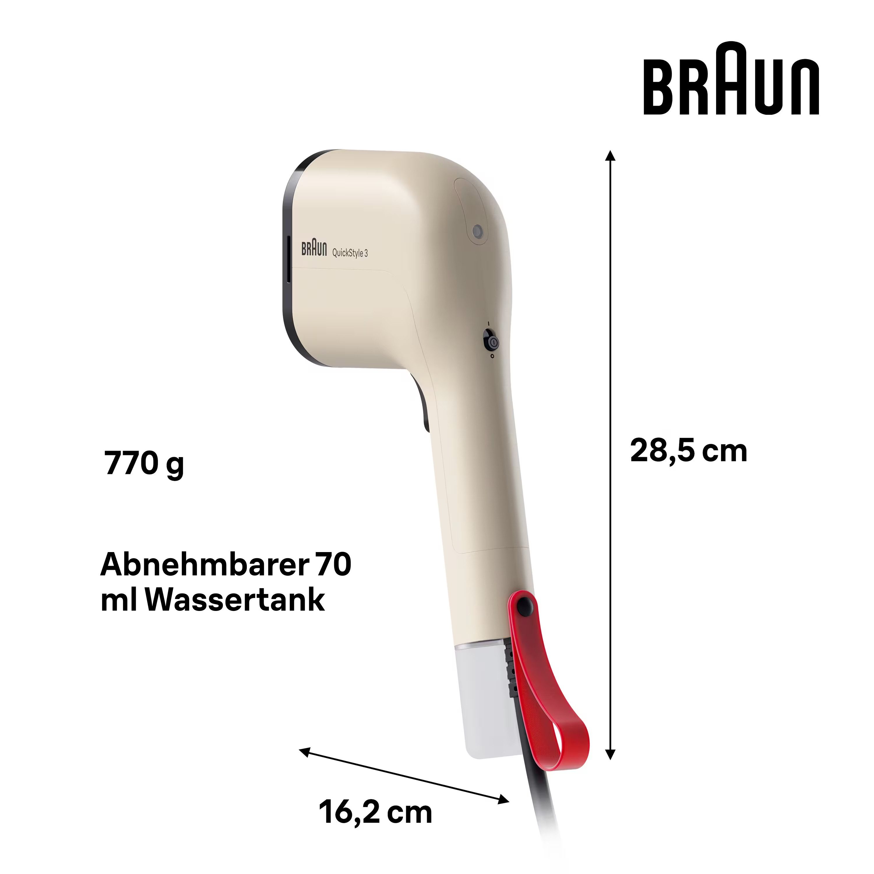 Braun Dampfbürste QuickStyle 3 GS 3012 BG - 20 g/min Dampfmenge, 30 Sek. Aufheizzeit, 1100 W, 1.100 W, 70 ml Wassertank, hitzebeständige Tasche, 2,0 m Kabel