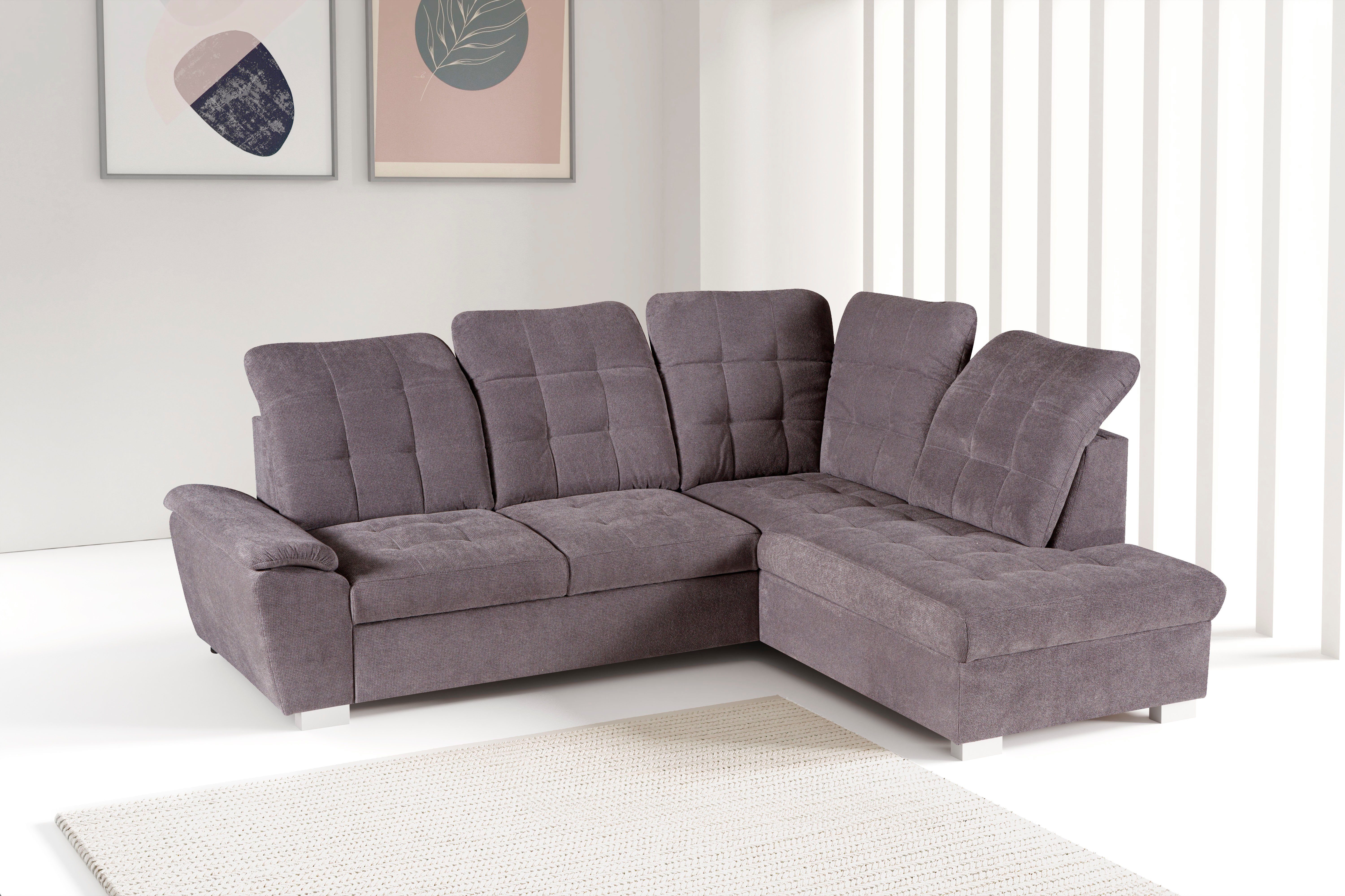 WERK2 Ecksofa Brindisi 263 x 212 cm modern und bequem, Luxus-Microfaser Chenille, L-Form, Schlaffunktion, Bettkasten