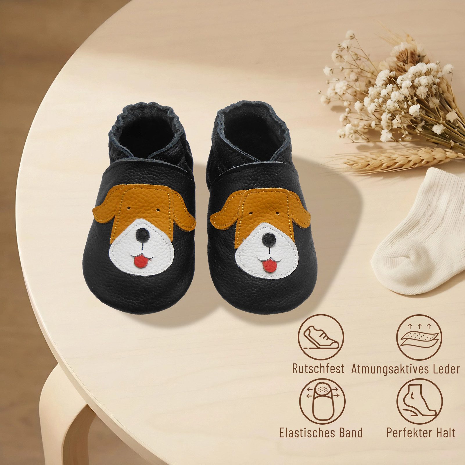 Basrakids Baby Leder Lauflernschuhe rutschfest Hausschuhe Krabbelschuh – Bild 2 von 5