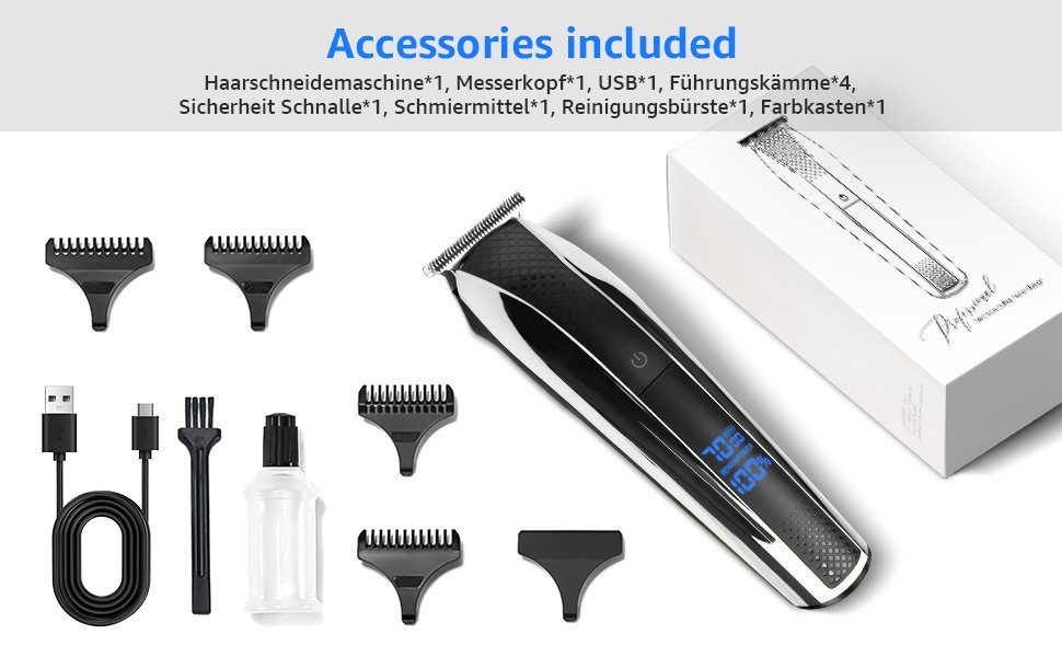 Kamm für 4 LED Rasierer, Haarschneider Männer Herren, Trim Wasserdicht 7Magic mit Trimmer Haarschneidemaschine Grau Anzeige T-Blade und Profi, Haarschneider