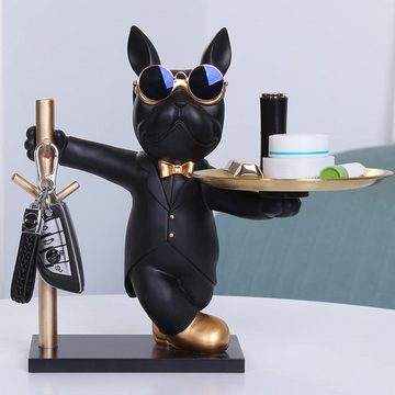 HYTIREBY Tierfigur Bulldogge Skulptur Deko, Französische Bulldogge Tablett Deko, (1 St), Geschenk für Wohnzimmer, Büro, Schreibtisch Dekoration