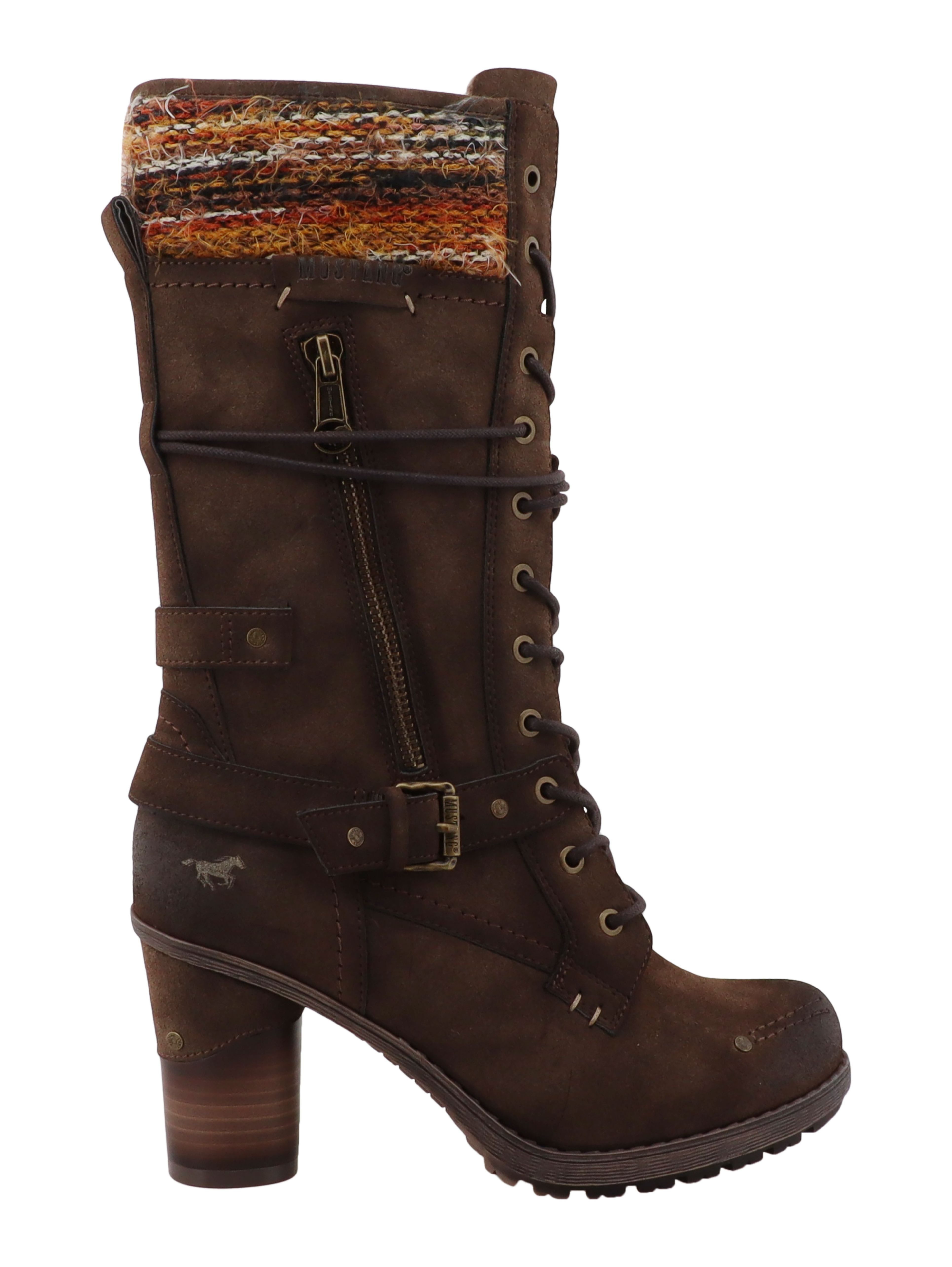 Mustang Shoes Stiefel Stiefel Blockabsatz, Schnürstiefel mit Ziereißverschluss und Besatz am Schaft