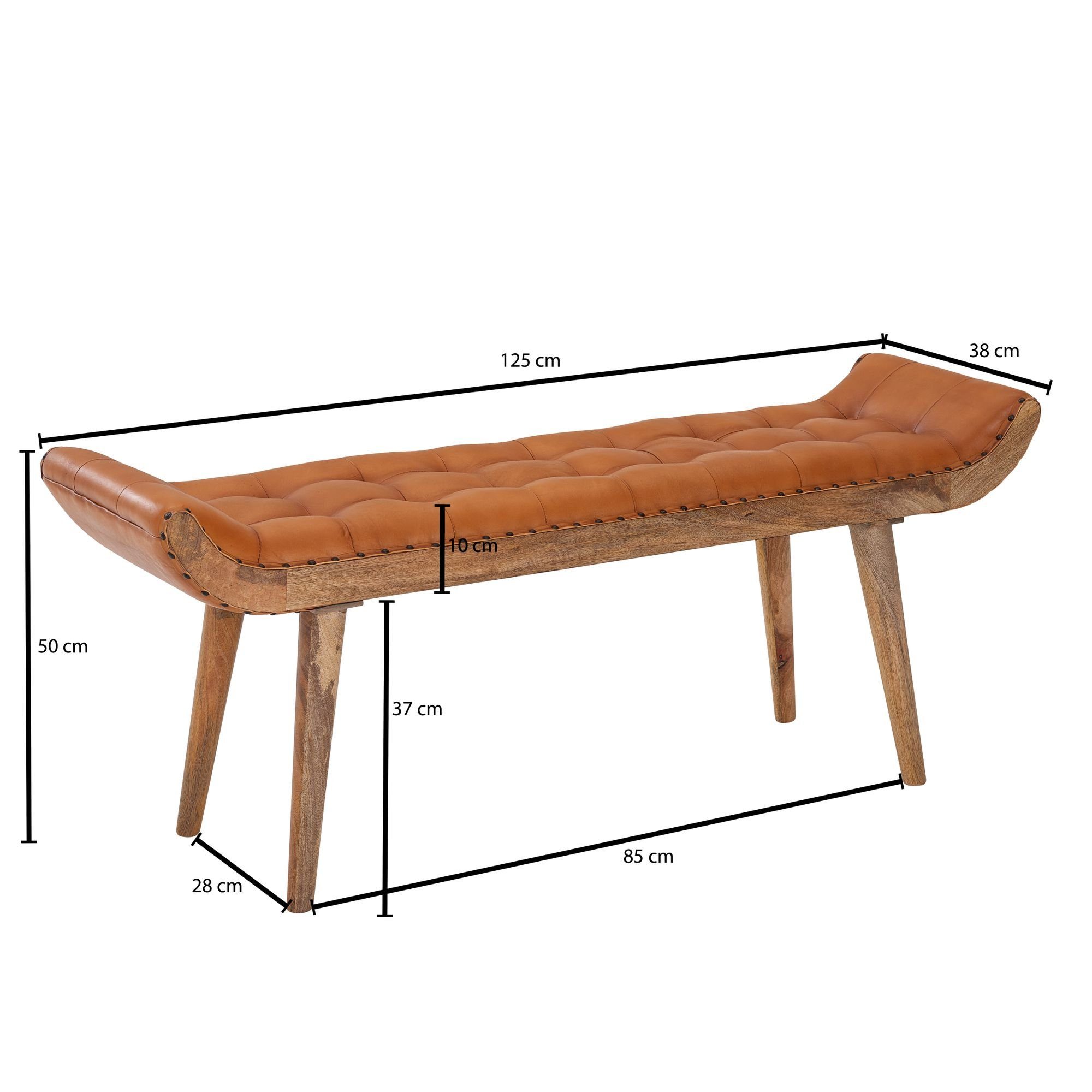 möbelando Sitzbank Sitzbank Echtleder Flur, Chesterfield, / Braun Modern Flurbank Personen, 2 Polsterbank Echtleder Sitzbank Bank Lederbank Braun Massivholz Massivholz 125x50x, / Design Bettbank cm 125x50x38 Bank