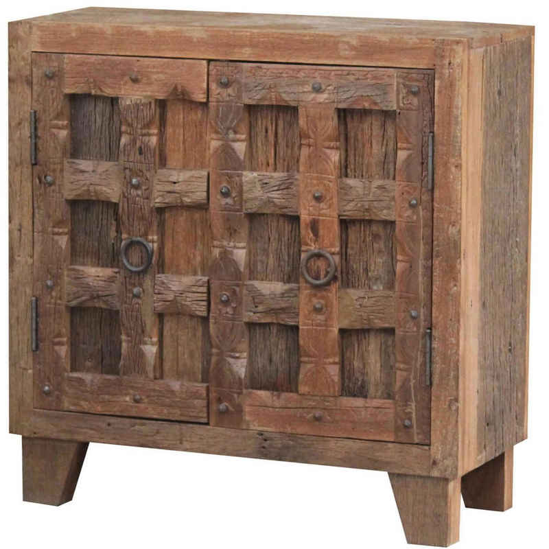 Casa Moro Kommode Orientalische Kommode Sefrou 95x40x95 cm (B/T/H) Antik-Stil (Echtholz Sideboard schmal Braun aus Massiv-Holz handgeschnitzt), Vintage Nachttisch, CAC70770