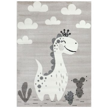 Teppich Kinderteppich mit lächelndem Dinosaurier für Mädchen und Jungs, Vimoda, Rechteckig