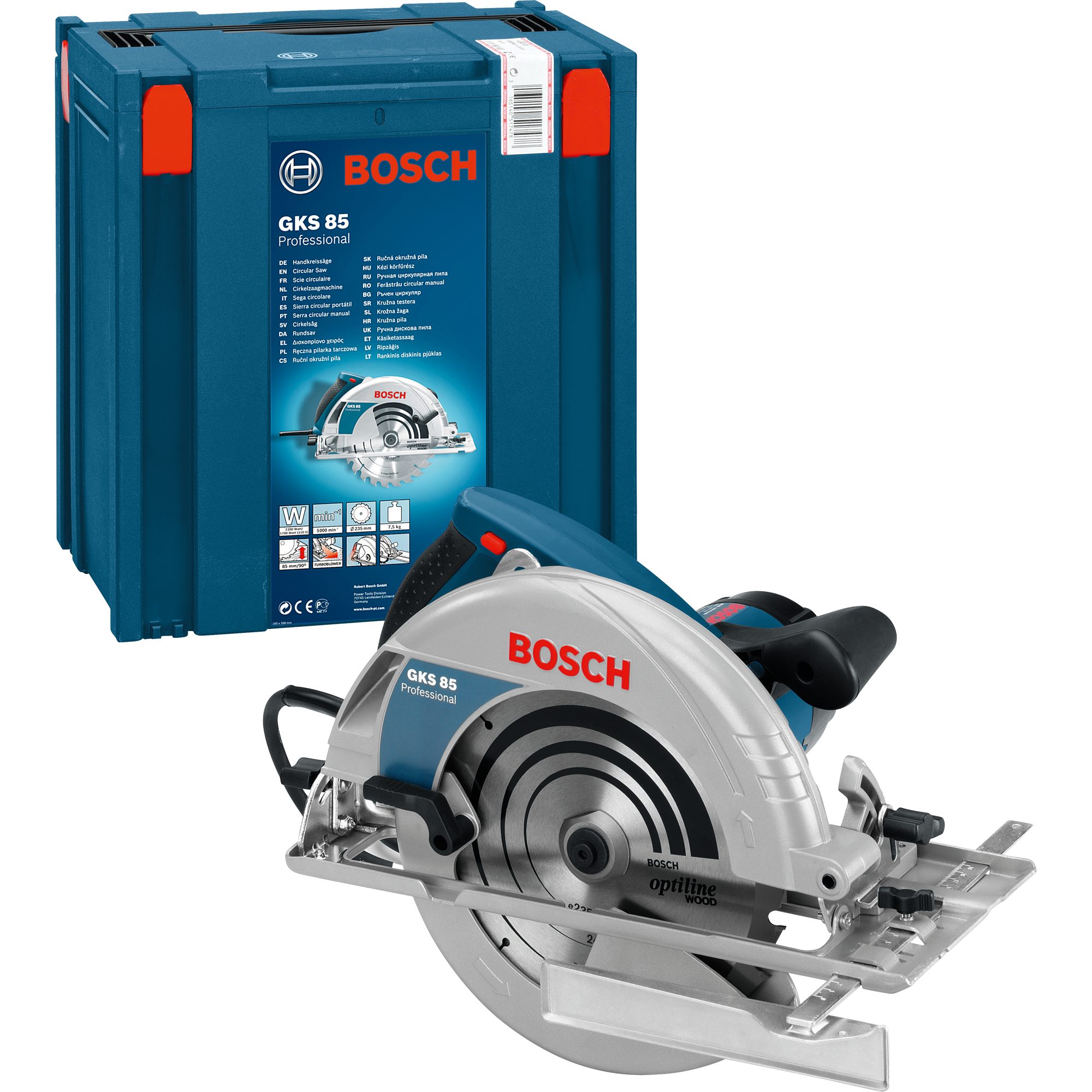 BOSCH Handkreissäge Bosch Professional Handkreissäge GKS 85 G Professional, (L-BOXX, 2.200, L-BOXX, 2.200 Watt
