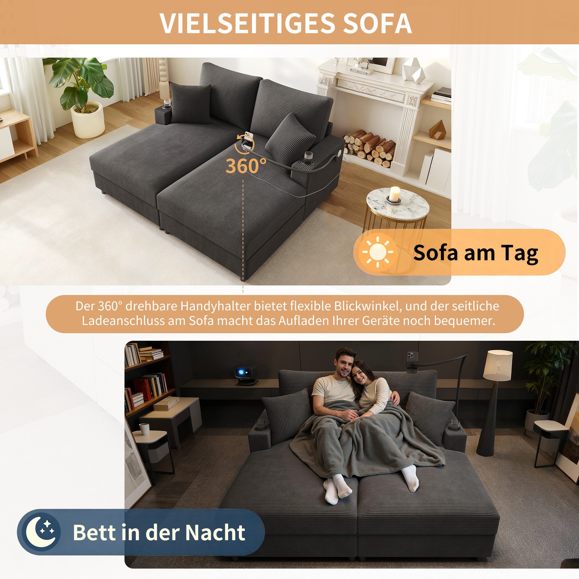 i@home Schlafsofa Doppelschlafsofa mit Schlaffunktion, Mit Handyhalterung, günstig online kaufen