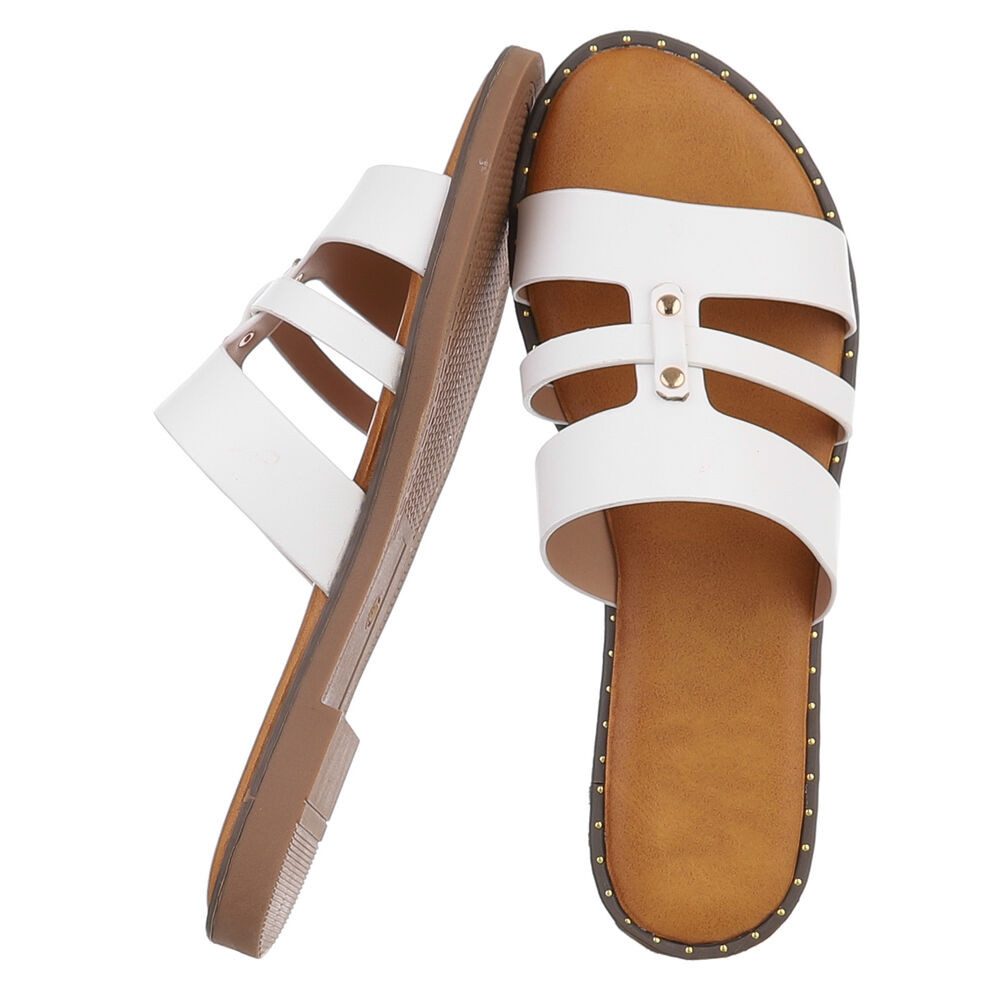Ital-Design Elegante Damen-Sandalen aus veganem Material, beige Pantolette günstig online kaufen
