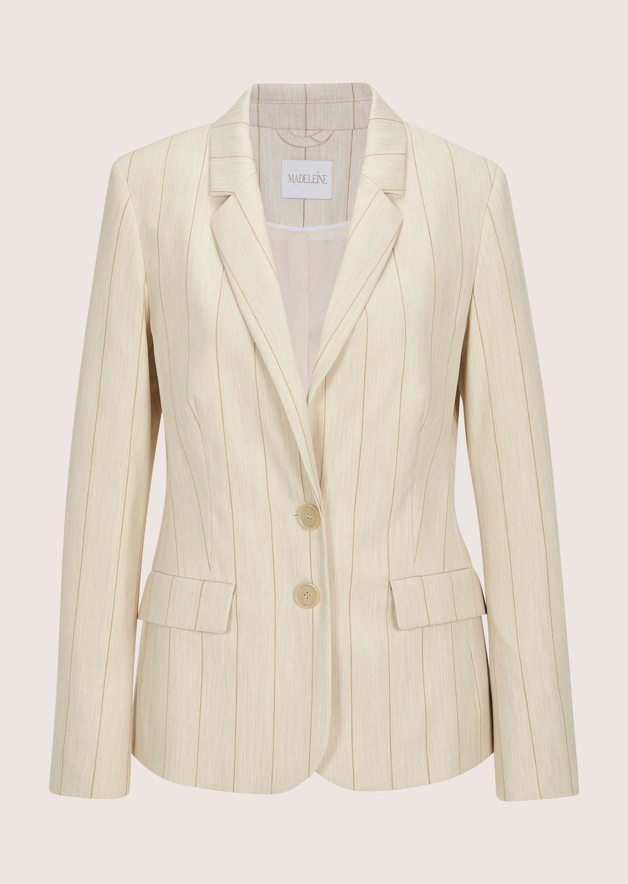 MADELEINE Kurzblazer Longblazer mit Nadelstreifen Einreiher mit Reverskragen, Pattentaschen und Langarm – Bild 5 von 5