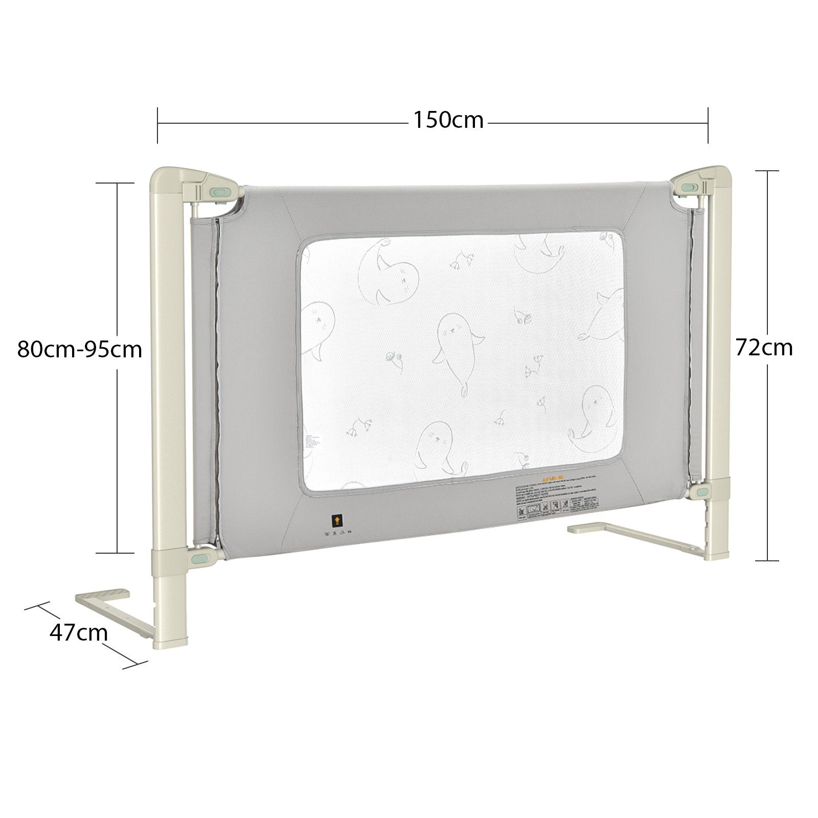 Grau mit Höhe Bettschutzgitter, COSTWAY einstellbarer