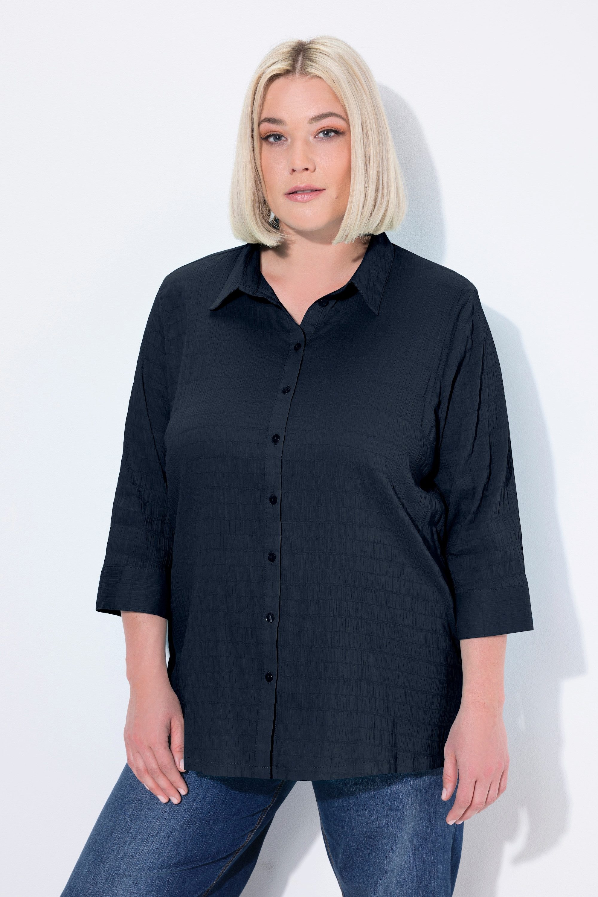 Ulla Popken Hemdbluse Bluse Bubble-Qualität Hemdkragen 3/4-Arm
