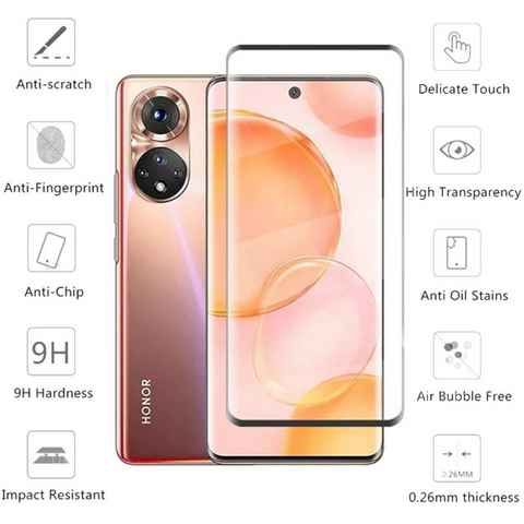 Wigento Handyhülle Für Honor 50 Pro 4D Premium 0,3 mm H9 Hart Glas Schwarz Folie Schutz Hülle Neu