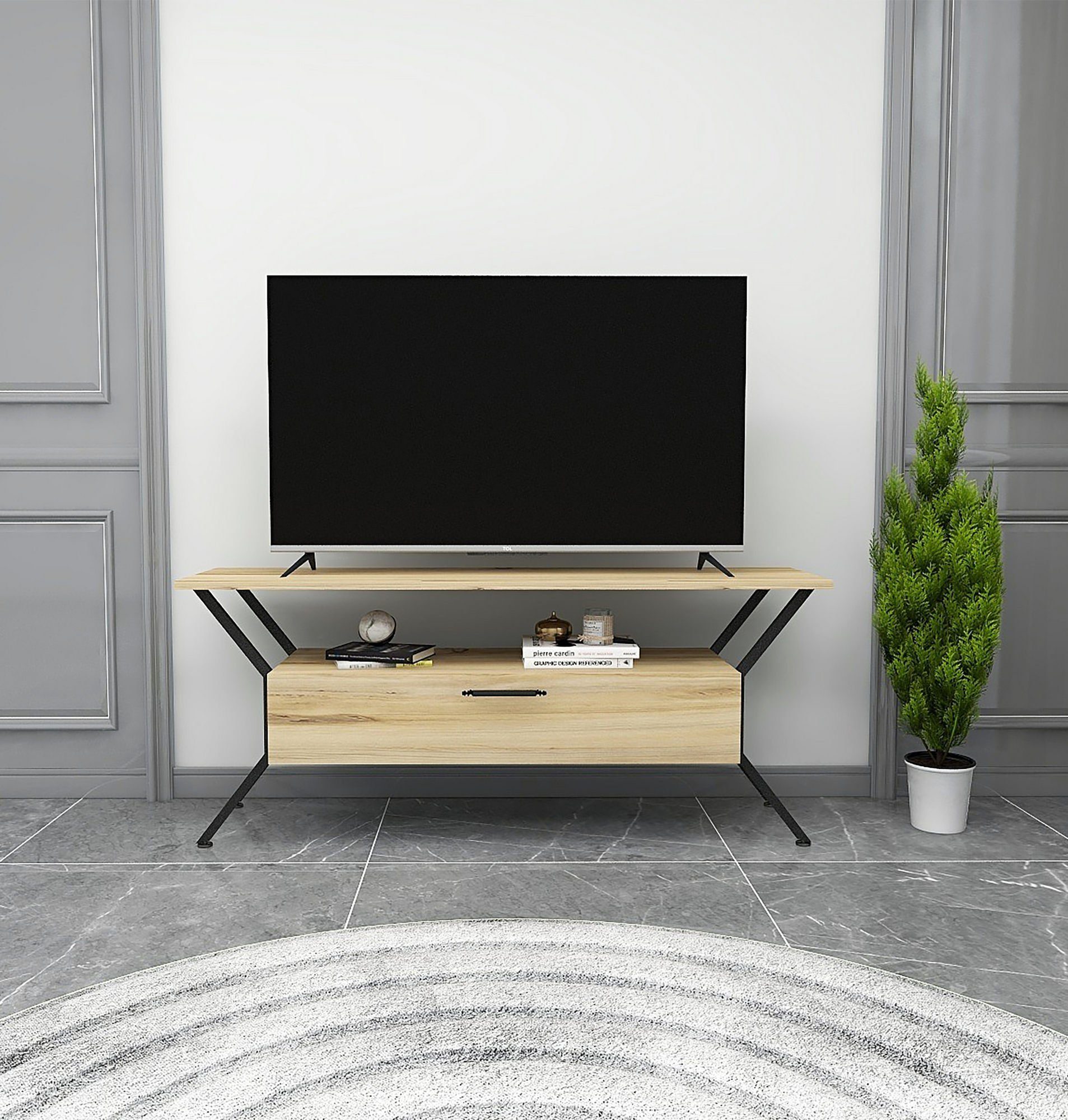 Decor TV-Schrank 54x124x35 cm, Schränke, 100% Partikelplatte Skye Melaminbeschichtete