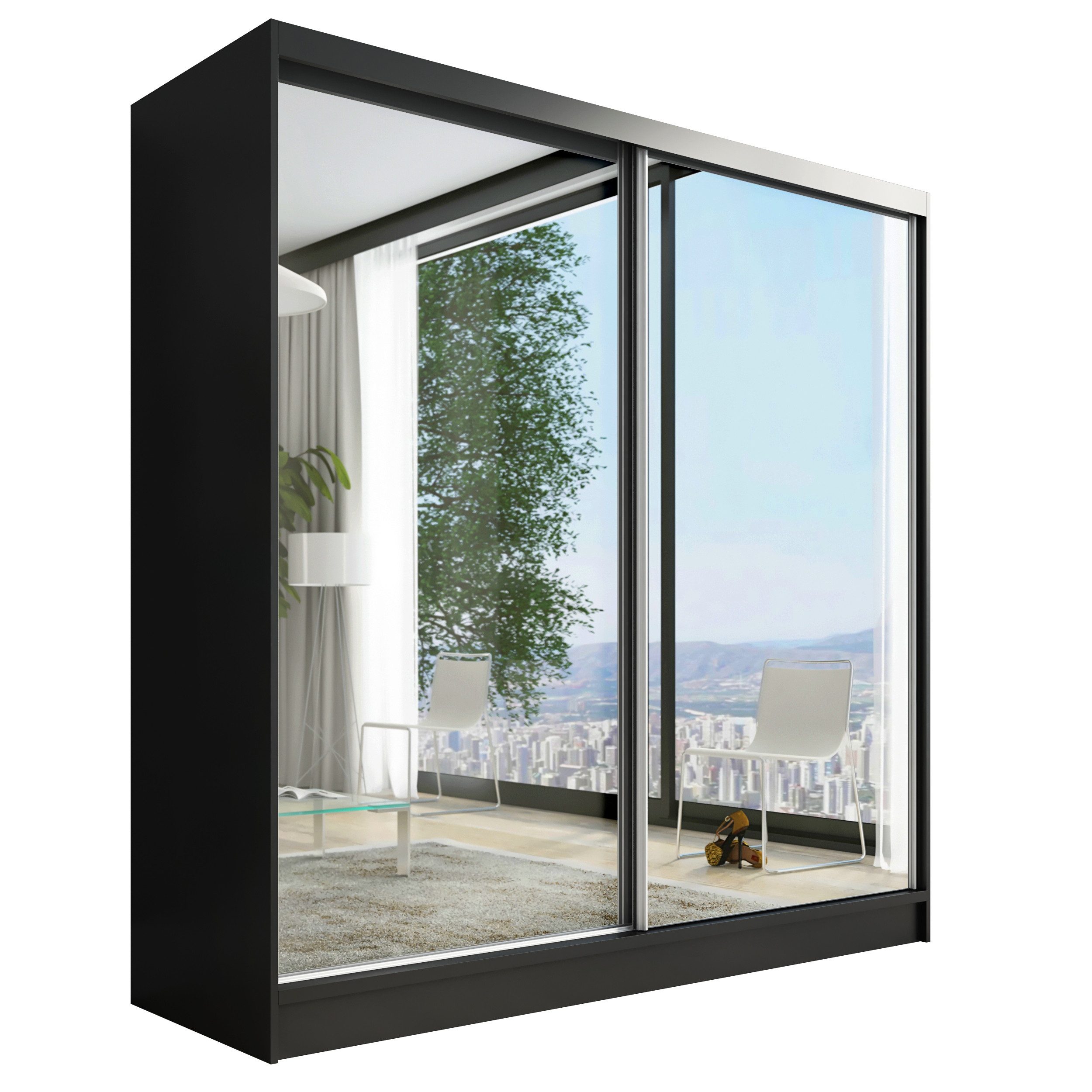 A&J MöbelLand GmbH Schiebetürenschrank IVAR 200 cm mit drei Schubladen und Spiegel (TOP ANGEBOT! Geräumiger Schrank mit einer Breite von 200 cm und Spiegel, ideal zur Aufbewahrung von Kleidung und Accessoires. 3 Schubladen und viel Stauraum. TOP PRODUKT! Wählen Sie das ideale Modell für Ihr Schlafzimmer!, Inclusive 3 Schubladen) Breite: 200 cm, Höhe: 215 cm, Tiefe: 59,5 cm