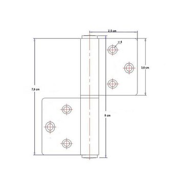 HOOZ Türbeschlag für Innen und Außenbereich, 80 x 50 x 7 mm Klavierband als (4 St., mit gesenkten Bohrungen), Edelstahl