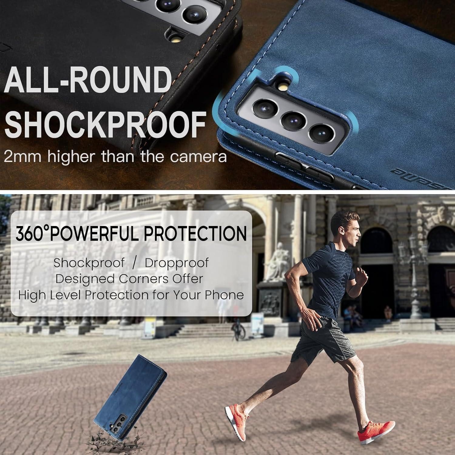 LuxusKollektion Flip Case Handyhülle Samsung Galaxy S21 5G Flip Case Blau in Lederoptik – Bild 5 von 5
