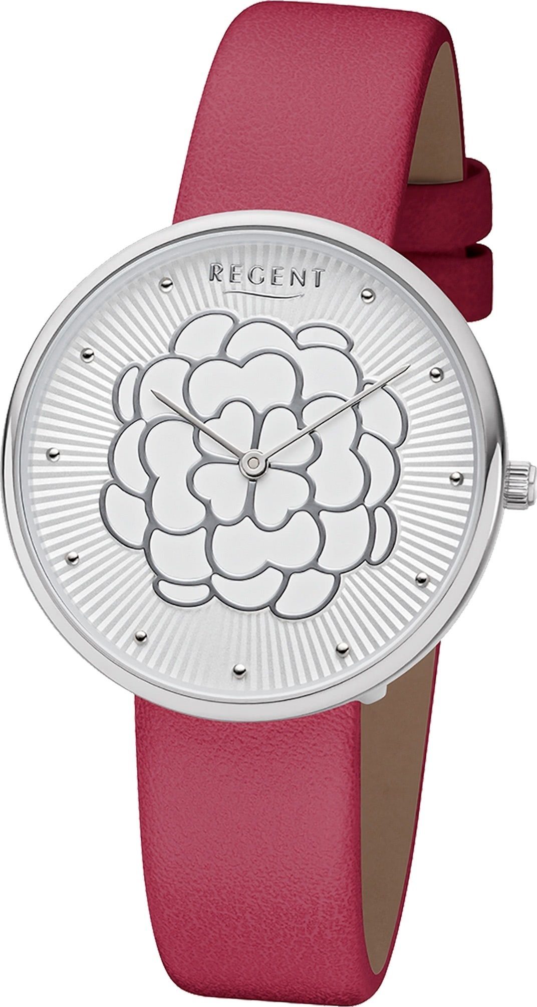 Regent Quarzuhr Regent Leder Damen Uhr BA-602 Armbanduhr, Damenuhr Lederarmband rot, rundes Gehäuse, mittel (ca. 36mm)