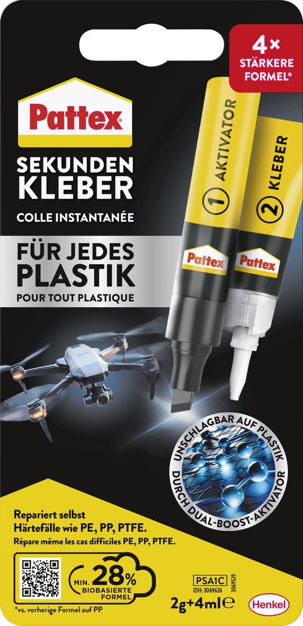 Pattex Bastelkleber Pattex Sekundenkleber Plastix Flüssig 2 g + 4 ml