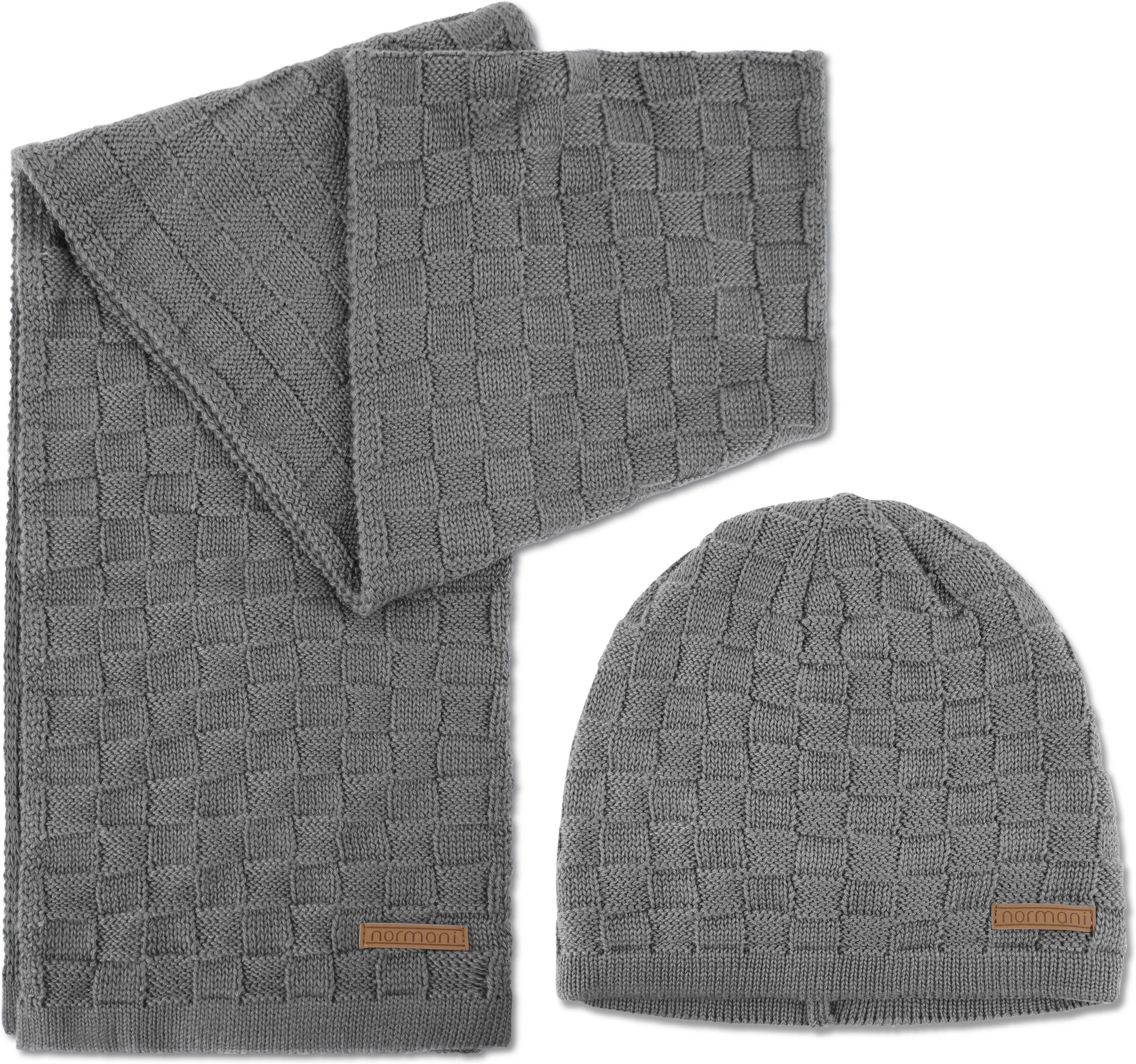 normani Strickmütze Winterset aus Merinowolle Schal und Mütze Muster