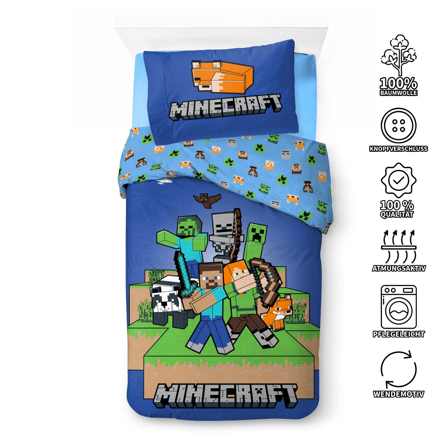 BrandMac Kinderbettwäsche Minecraft Bettwäsche-Set Ready to Survive 135x200 günstig online kaufen