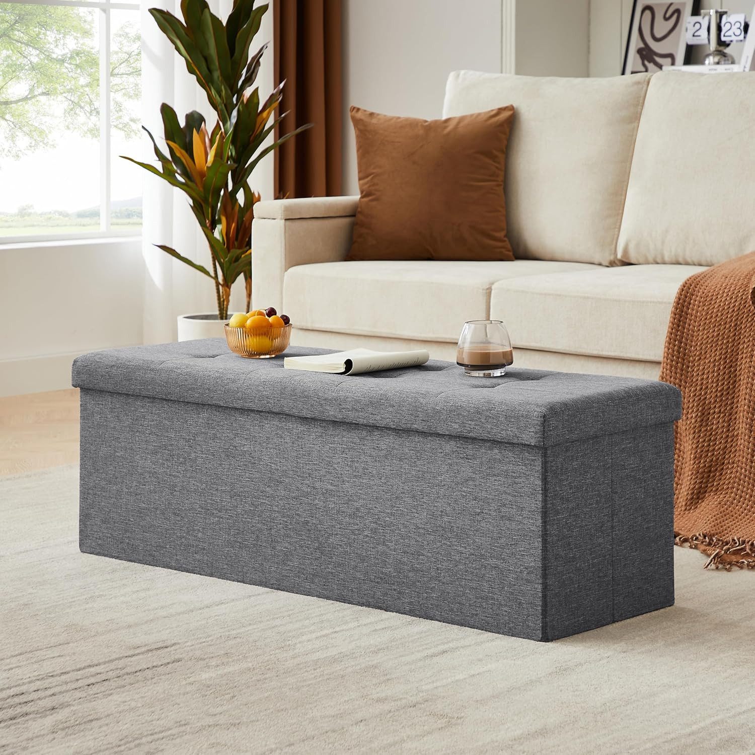 Zedelmaier Sitzbank 114cm mit Stauraum, Sitztruhe,faltbar Aufbewahrungsbox,Fußbank (ZD114), Fußhocker max. Belastbarkeit 300 kg, 120 L, 114x38x38 cm