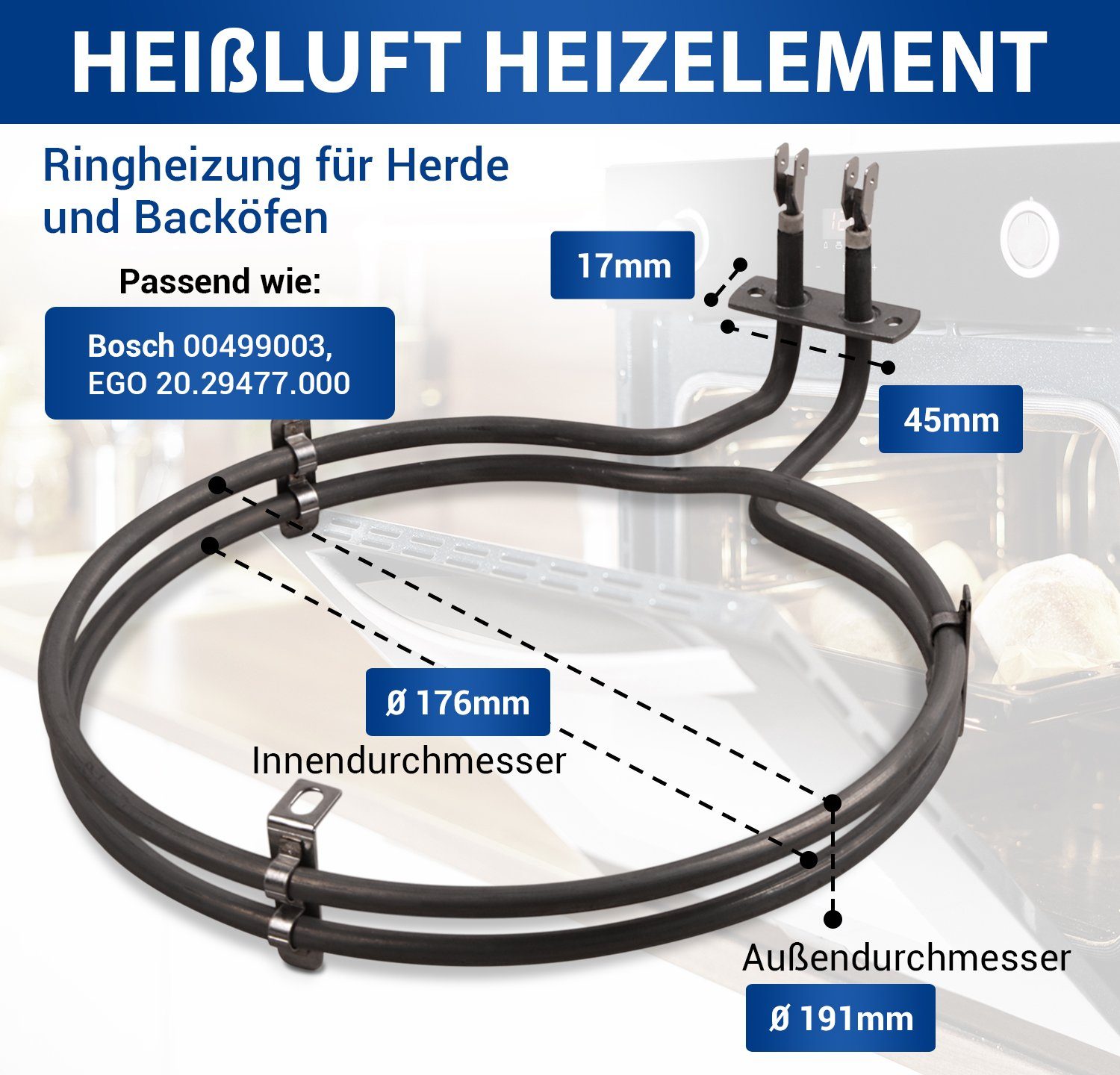 VIOKS Heizstab Heizelement Ersatz für Bosch 00499003, Ringheizung für Backofen Herd