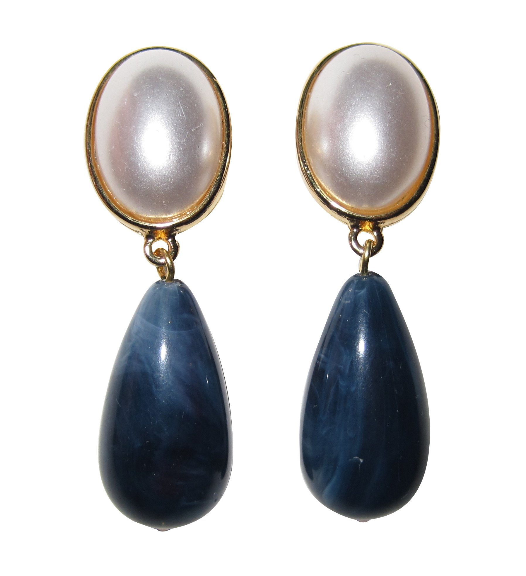 Mugello Paar Ohrclips Viola Clips perle-blau marmoriert elegant Geschenk, made in Germany Designer JustWin, Statementohrringe