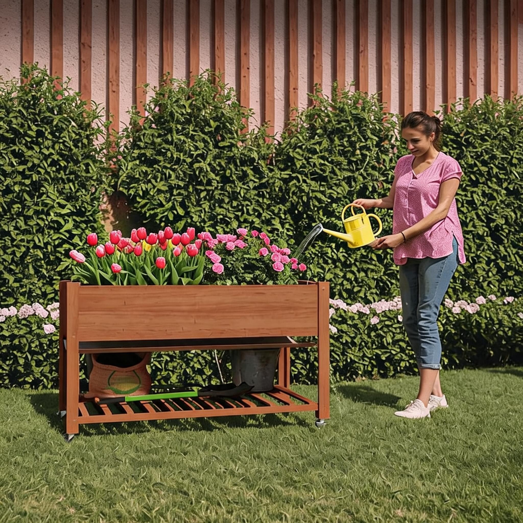 GarveeMore Hochbeet 122×61×81cm Hochbeet mit Beinen für Blumen und Gemüse