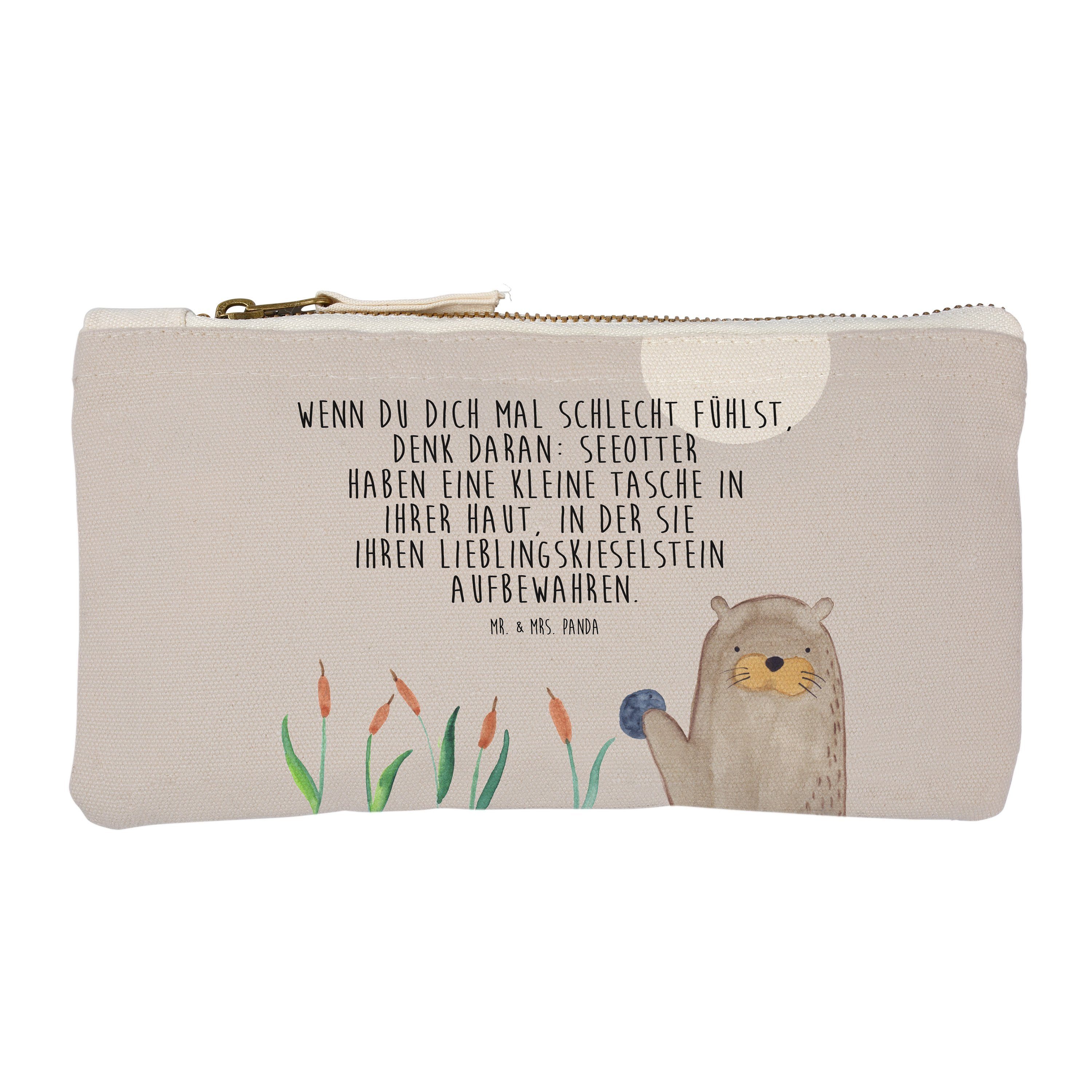 Kosmetiktasche Otter mit Stein - Grau Pastell - Federmappe, Etui, Damen, Kosmetikbeutel, Stiftemäppchen