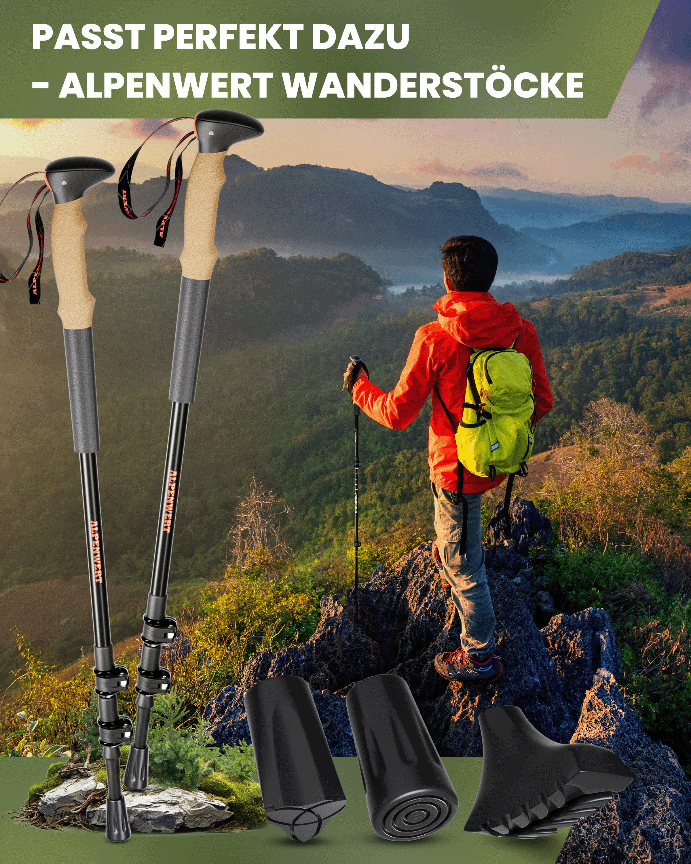 Alpenwert Nordic-Walking-Stöcke Gummipuffer Wanderstöcke Pads Speed Aufsatz Nordic Walking, Wanderstöcke Gummipuffer, Ultraleichte Gummipuffer, Wanderstöcke
