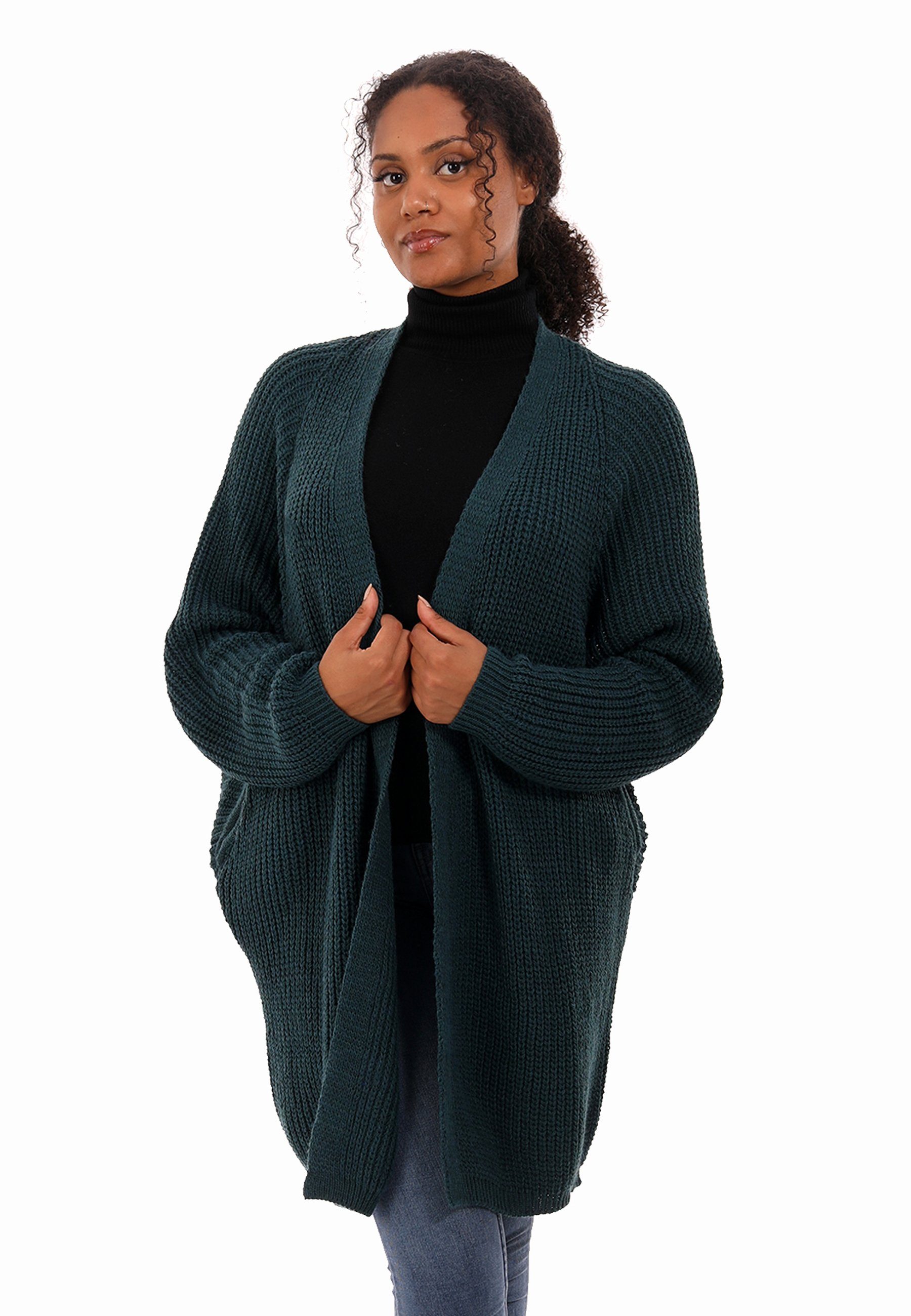 YC Fashion Ärmeln Size Plus Strickjacke langen Oversize petrol verschlusslos Basic-Form casual, & Cardigan (1-tlg) Cardigan Style mit