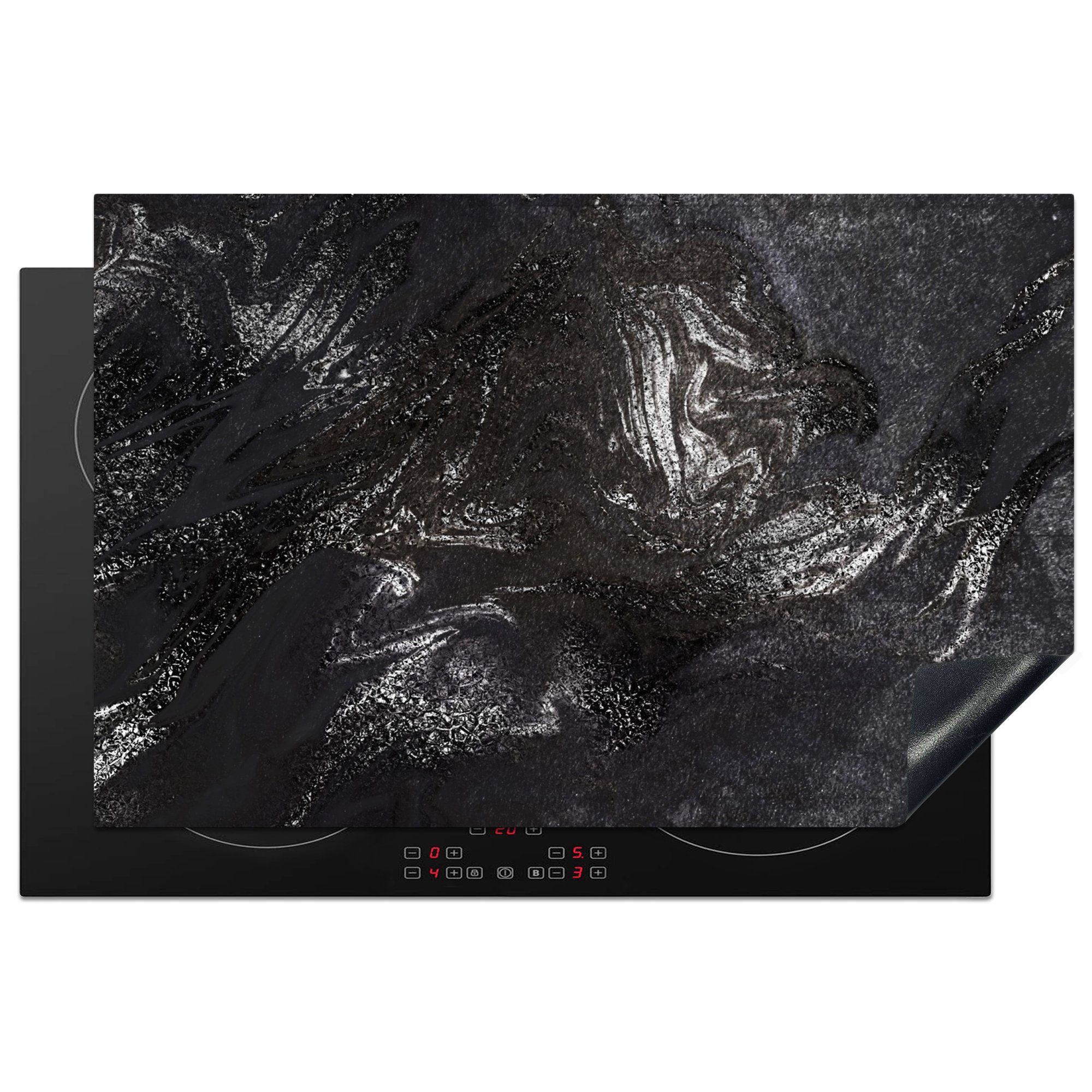 MuchoWow Herdblende-/Abdeckplatte Marmor - Steine - Schwarz, Vinyl, (1 tlg), 81x52 cm, Induktionskochfeld Schutz für die küche, Ceranfeldabdeckung
