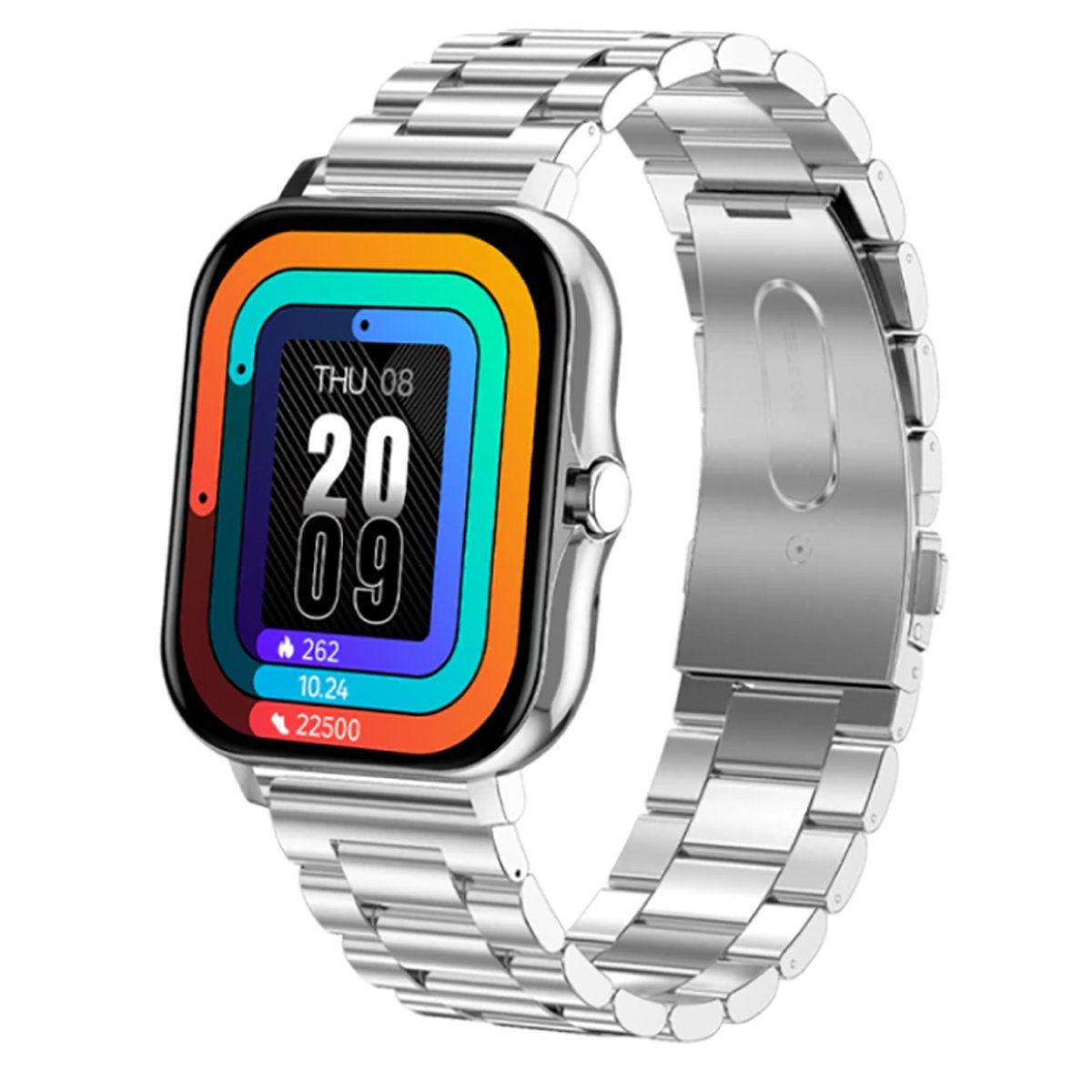 SW02 mit Edelstahl Armband - individuelles Display Smartwatch