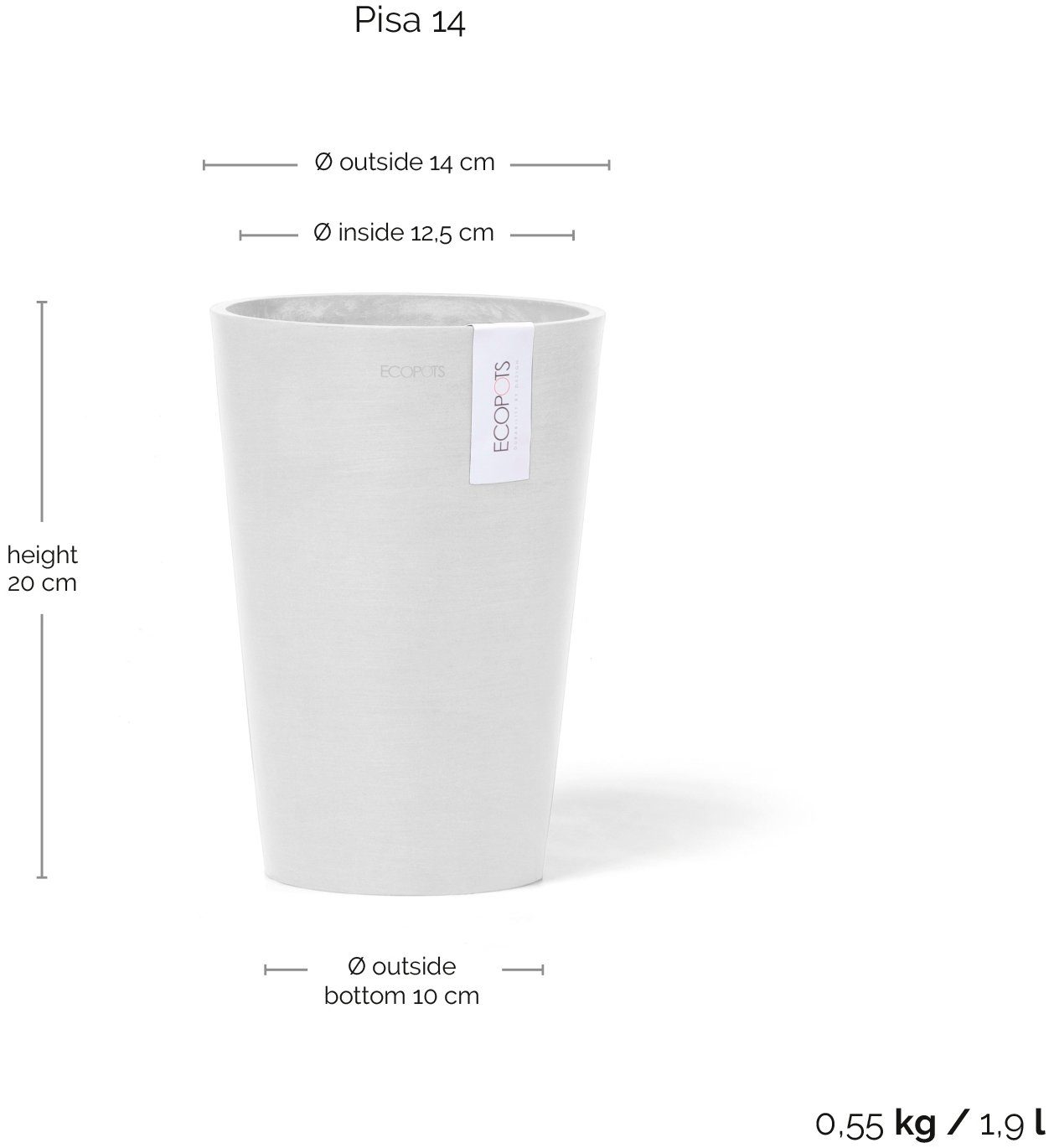ECOPOTS Blumentopf Pisa 14 Weiß, für den Innenbereich