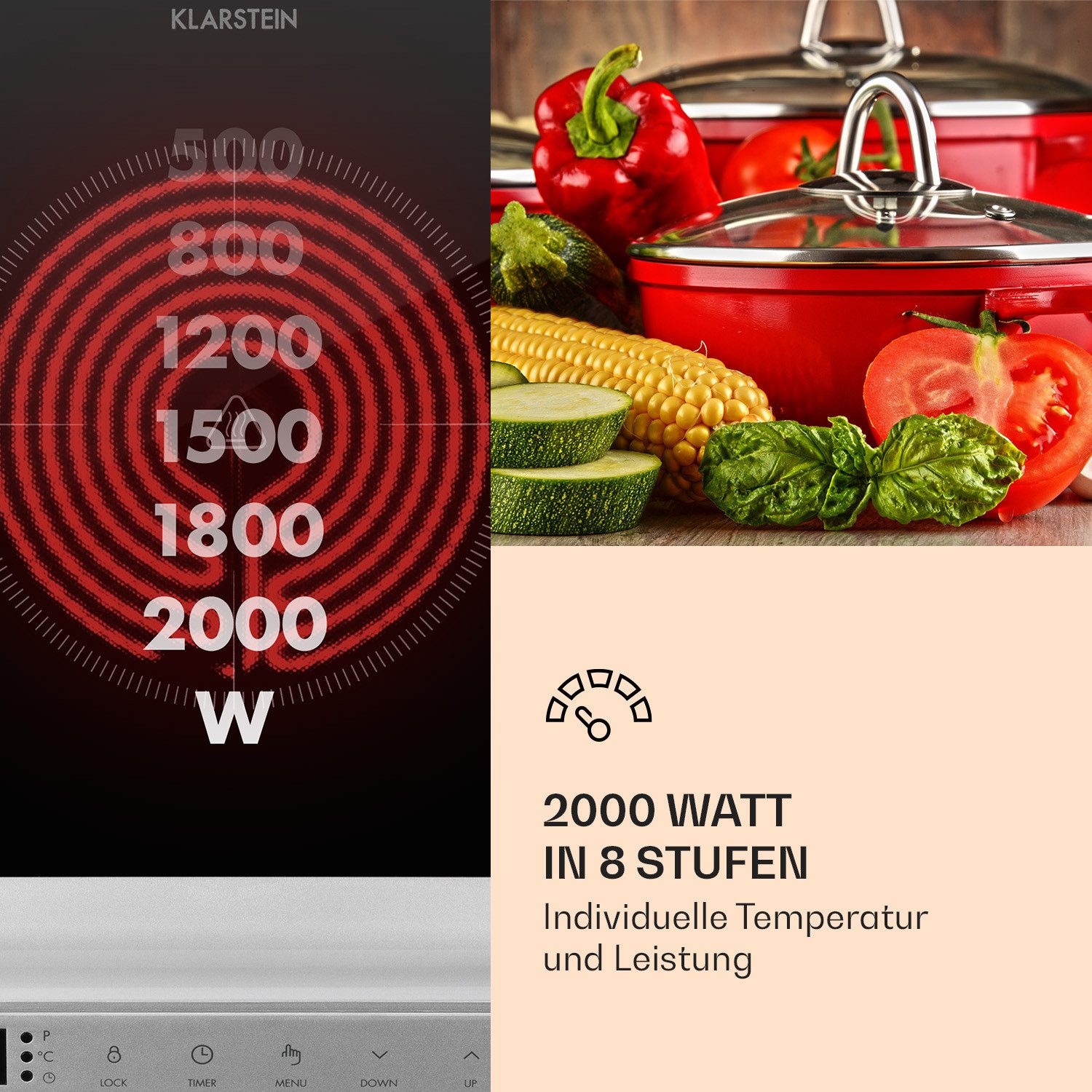 Klarstein Elektro-Kochfeld MisterCook 10033281, Kochplatte Infrarot 2000W Abschalttimer – Bild 5 von 5