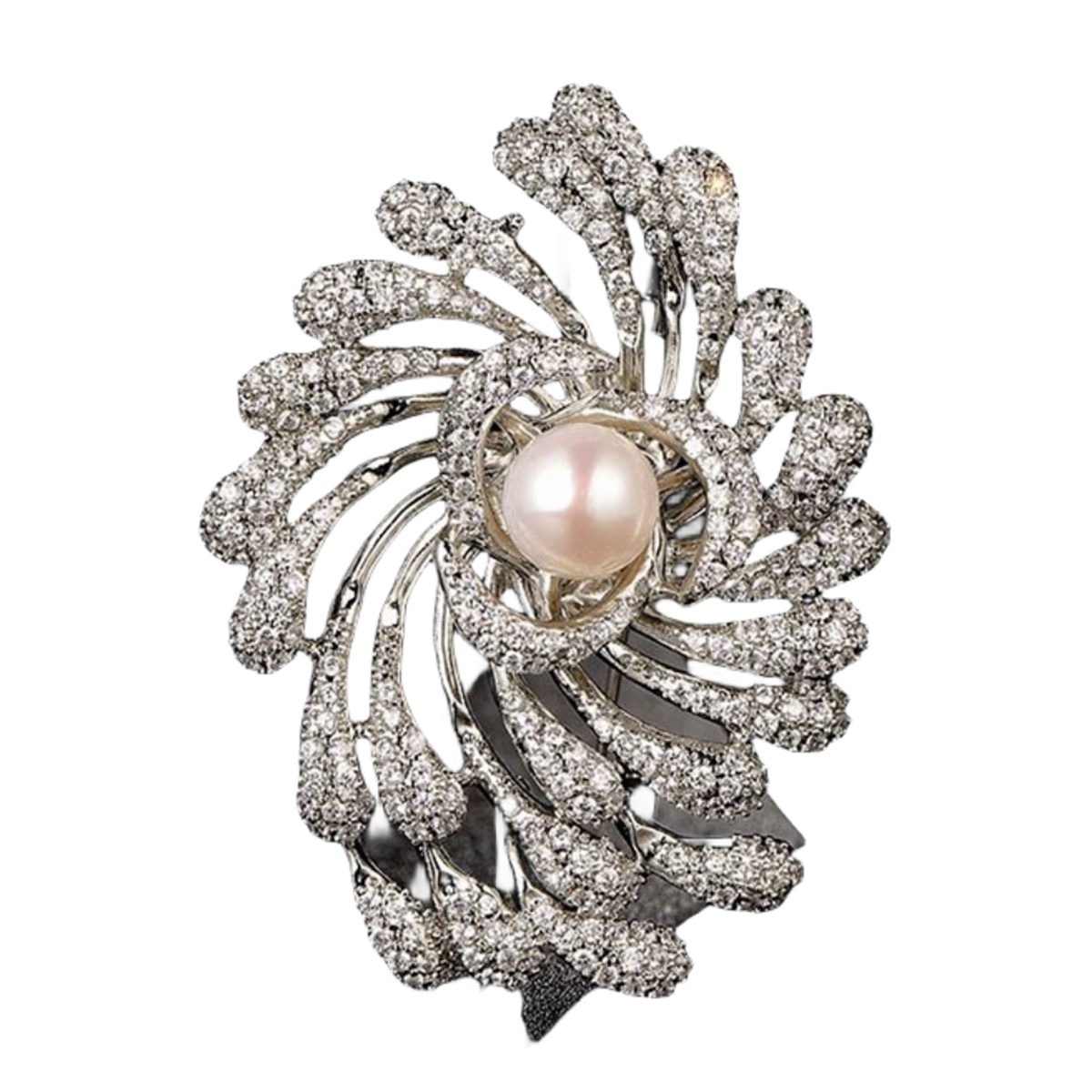 carefully selected Brosche Elegante Vintage-Brosche mit Feuerwerk besetzt mit Zirkonen und Perlen Silber
